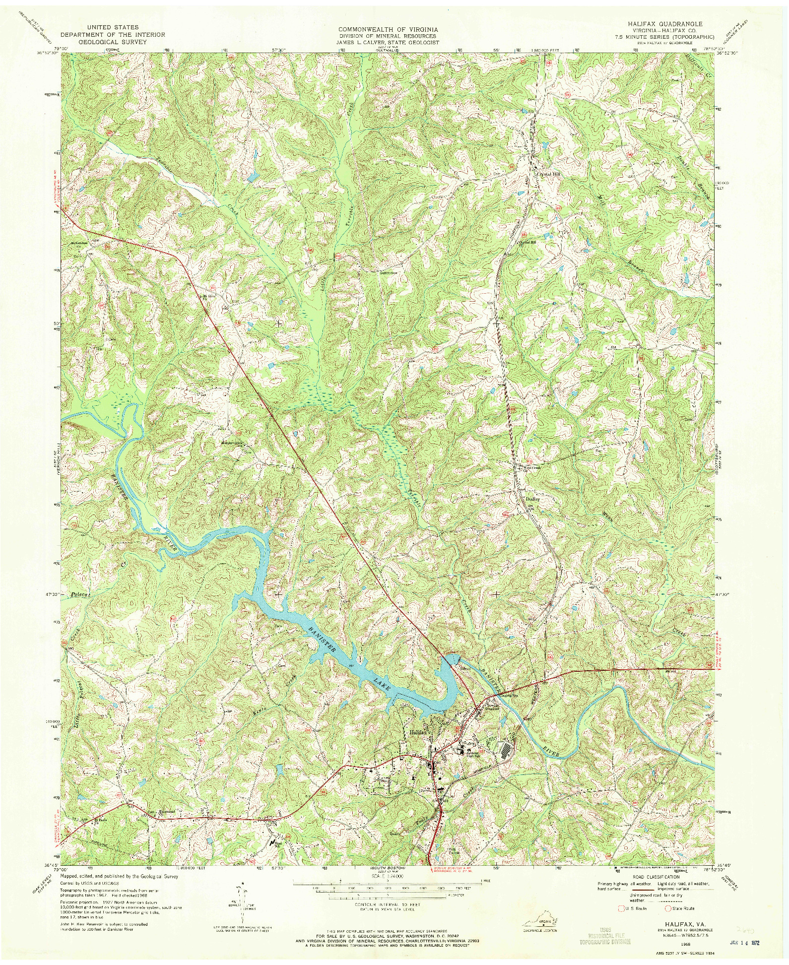 USGS 1:24000-SCALE QUADRANGLE FOR HALIFAX, VA 1968