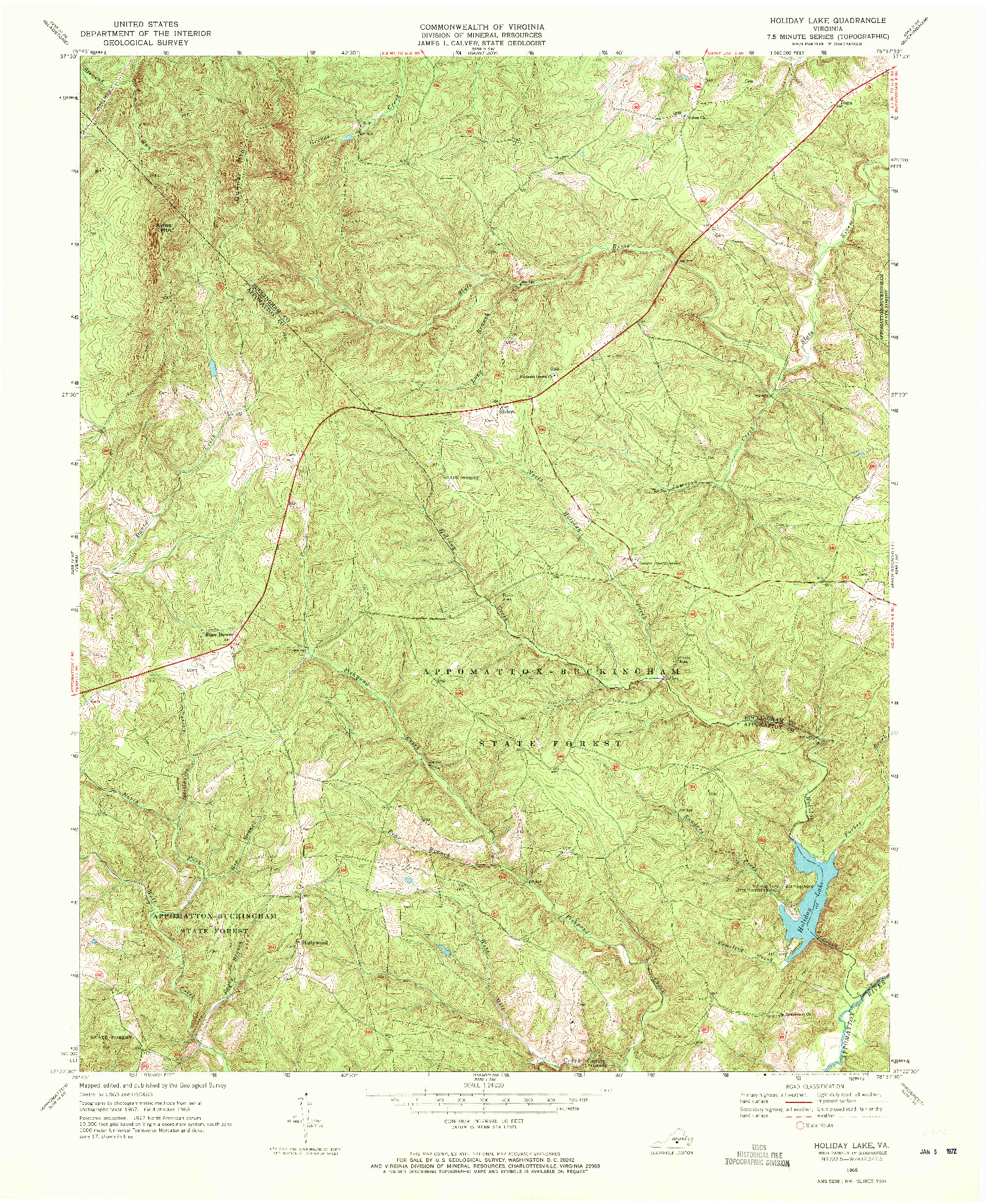 USGS 1:24000-SCALE QUADRANGLE FOR HOLIDAY LAKE, VA 1968