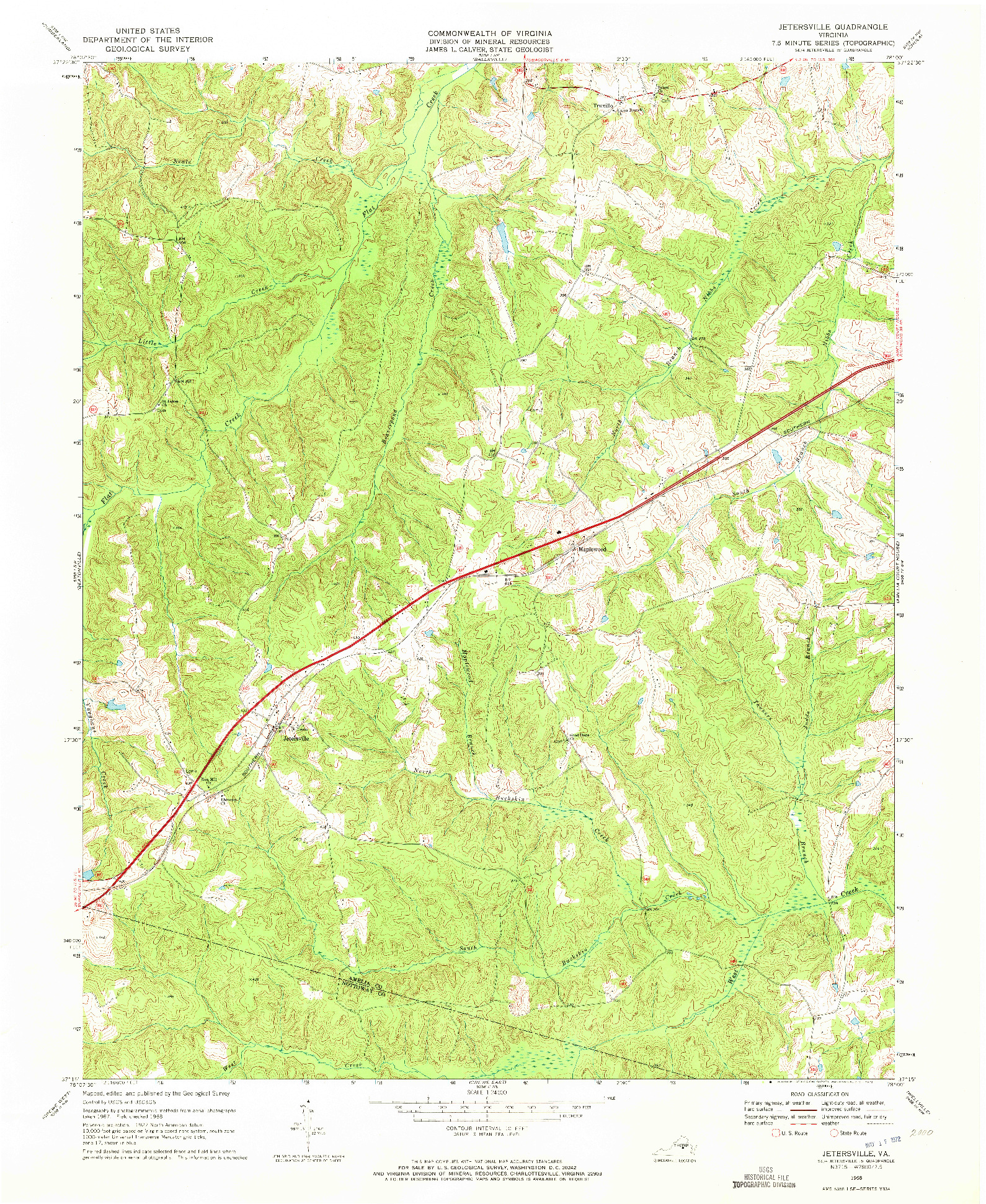 USGS 1:24000-SCALE QUADRANGLE FOR JETERSVILLE, VA 1968