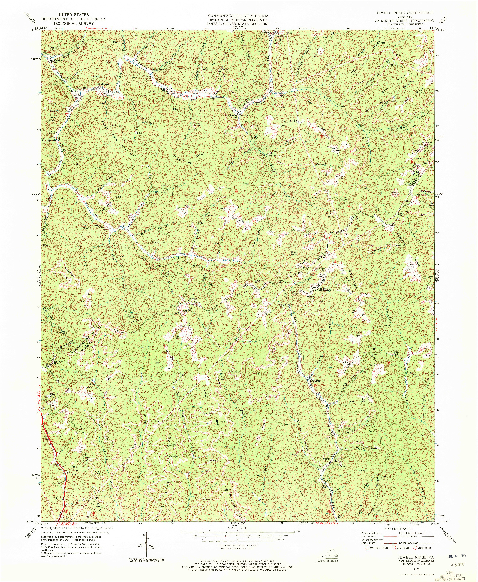 USGS 1:24000-SCALE QUADRANGLE FOR JEWELL RIDGE, VA 1968