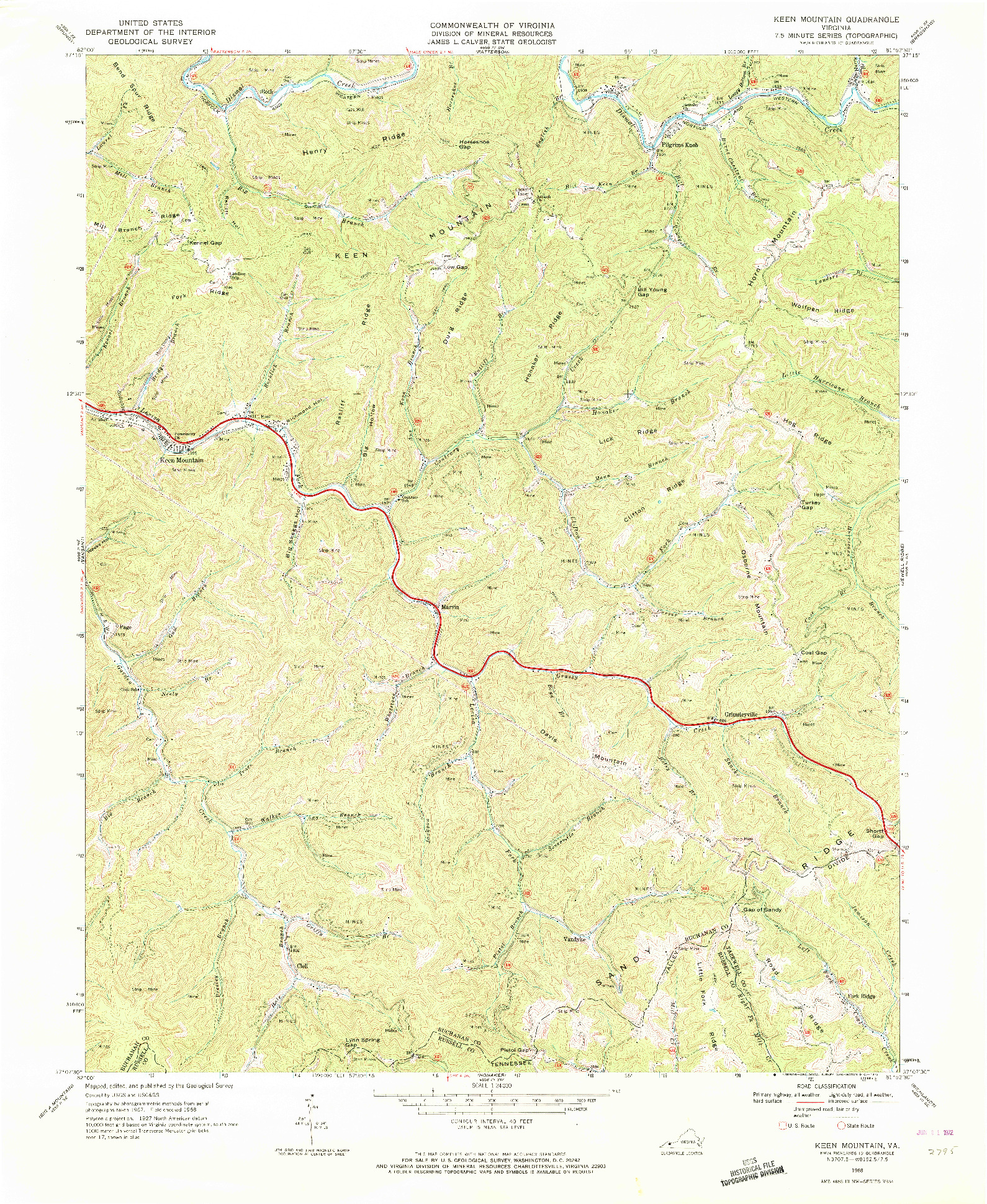 USGS 1:24000-SCALE QUADRANGLE FOR KEEN MOUNTAIN, VA 1968