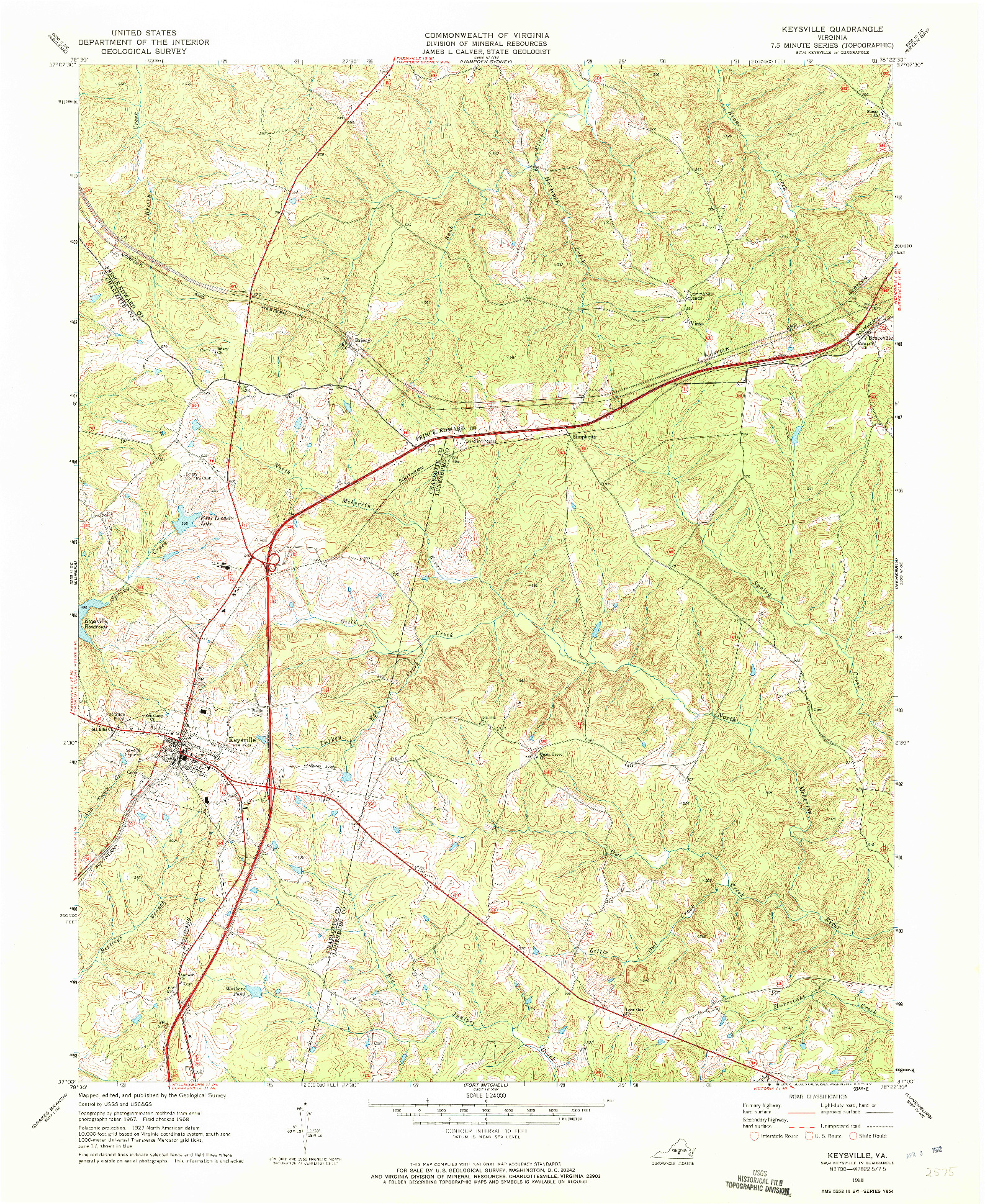 USGS 1:24000-SCALE QUADRANGLE FOR KEYSVILLE, VA 1968