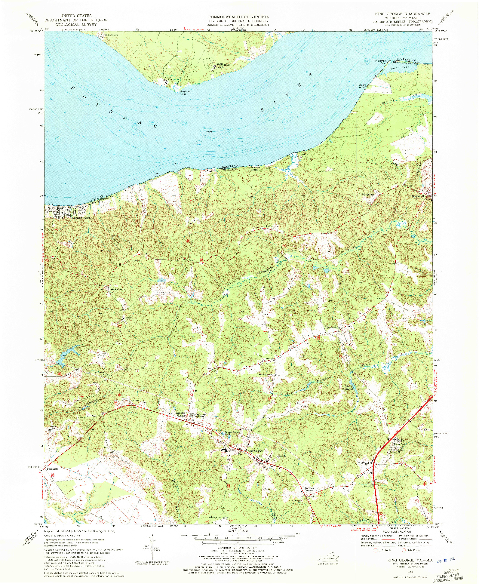 USGS 1:24000-SCALE QUADRANGLE FOR KING GEORGE, VA 1968