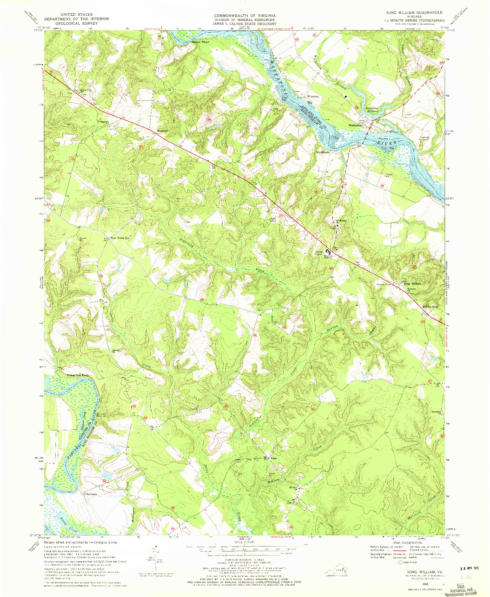 USGS 1:24000-SCALE QUADRANGLE FOR KING WILLIAM, VA 1968
