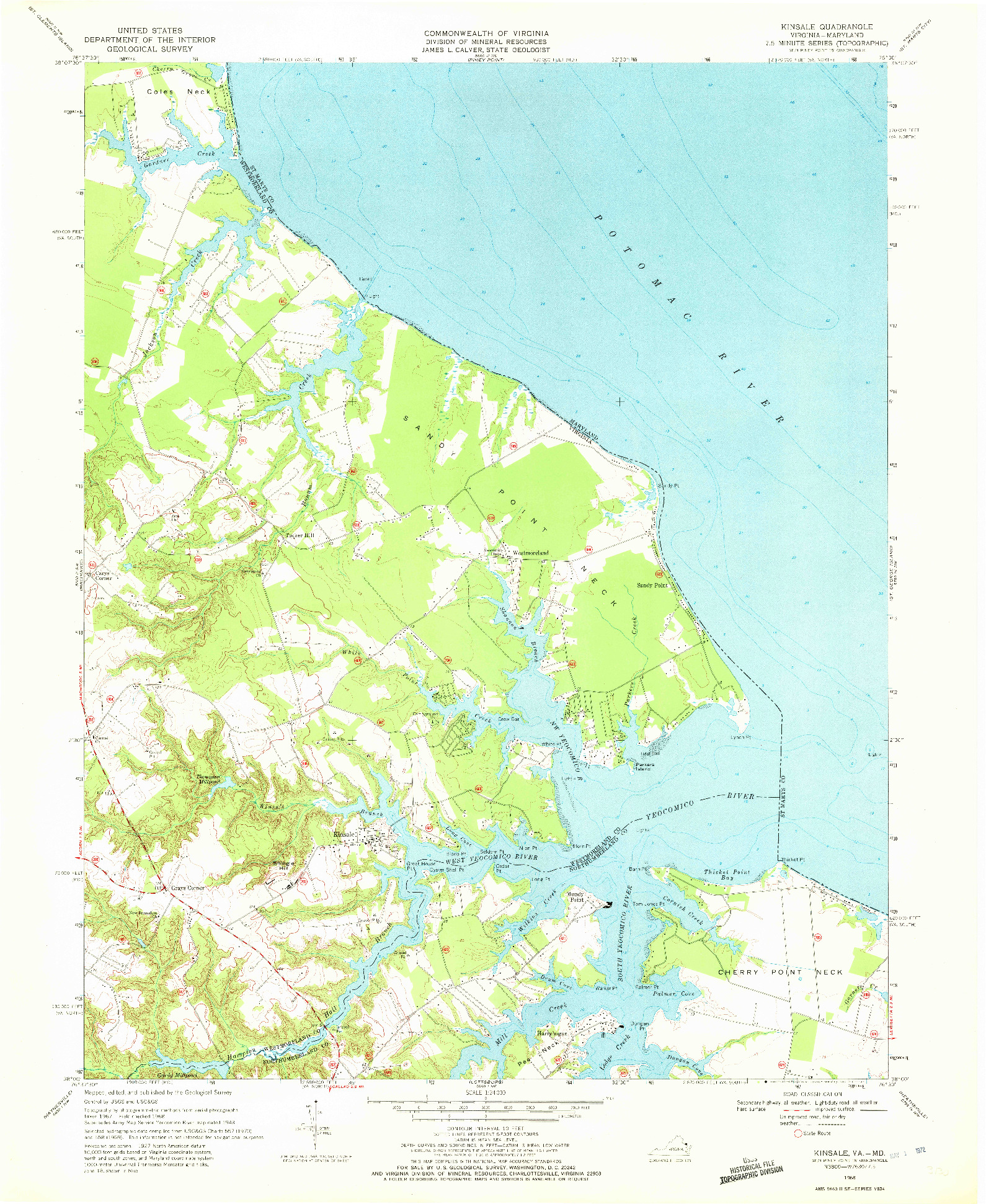 USGS 1:24000-SCALE QUADRANGLE FOR KINSALE, VA 1968