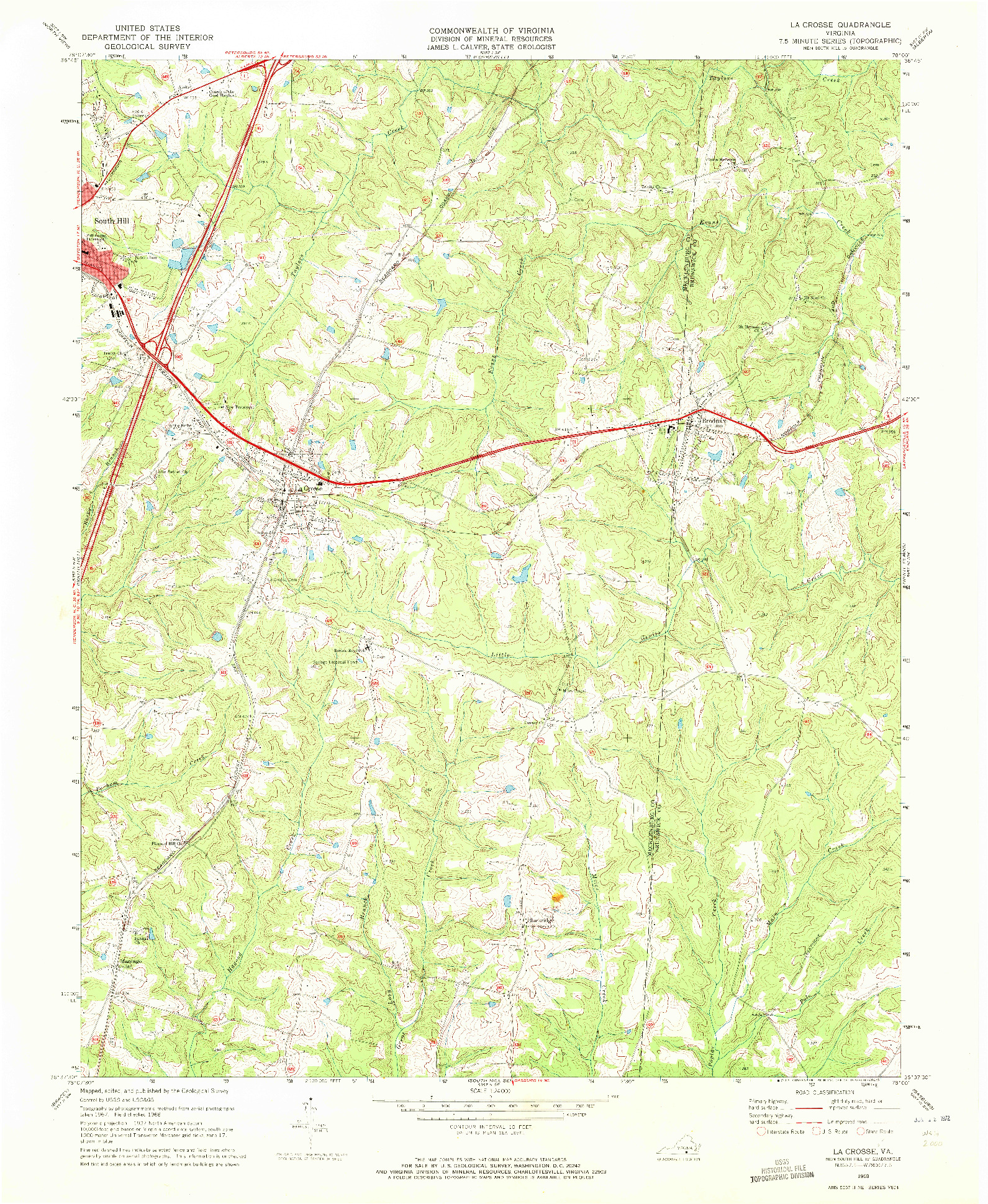 USGS 1:24000-SCALE QUADRANGLE FOR LA CROSSE, VA 1968