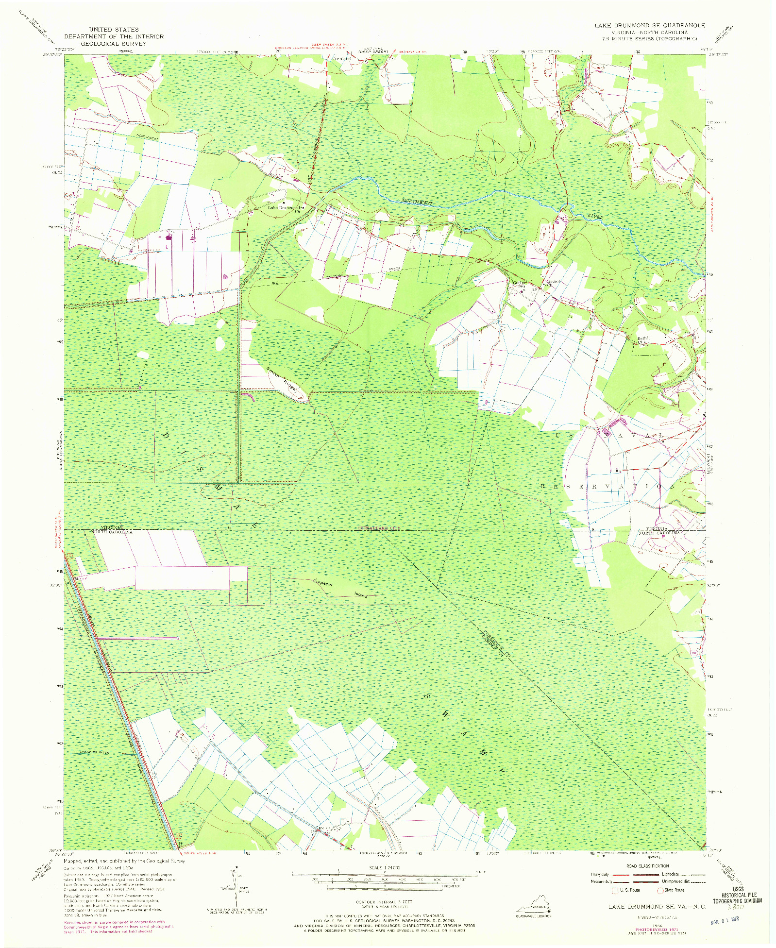 USGS 1:24000-SCALE QUADRANGLE FOR LAKE DRUMMOND SE, VA 1954