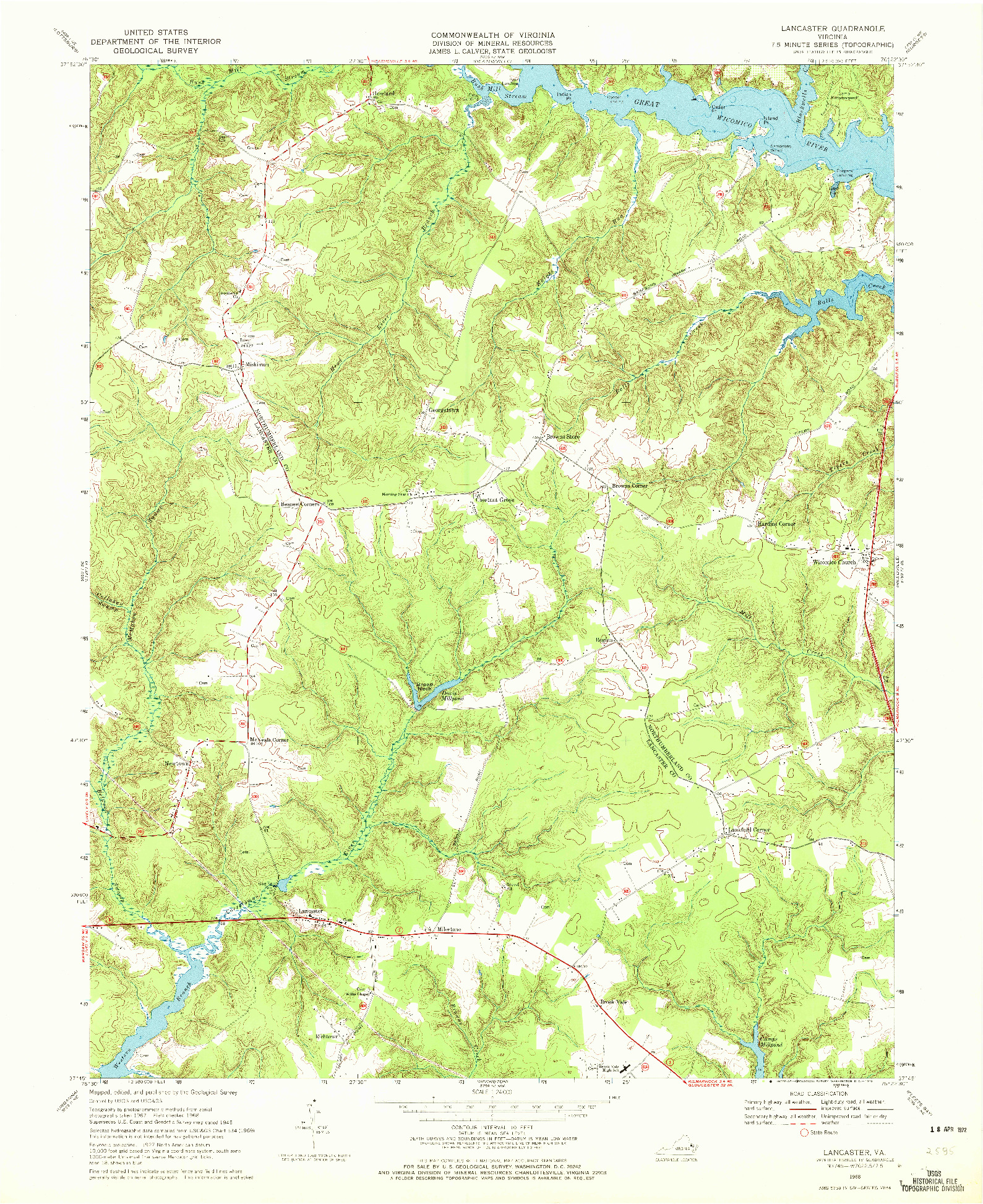 USGS 1:24000-SCALE QUADRANGLE FOR LANCASTER, VA 1968