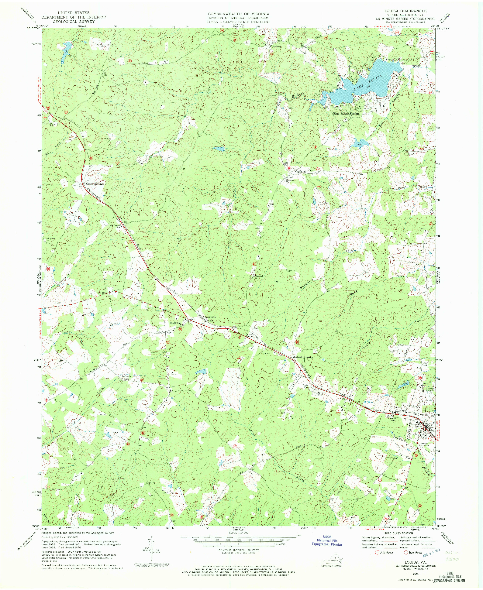 USGS 1:24000-SCALE QUADRANGLE FOR LOUISA, VA 1970