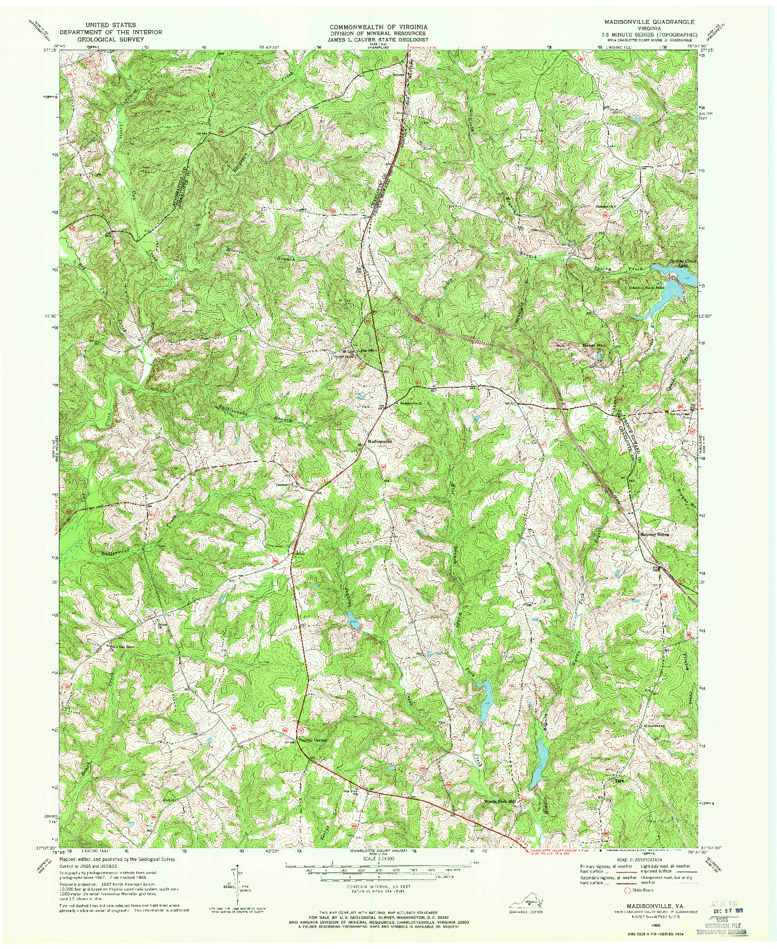 USGS 1:24000-SCALE QUADRANGLE FOR MADISONVILLE, VA 1968