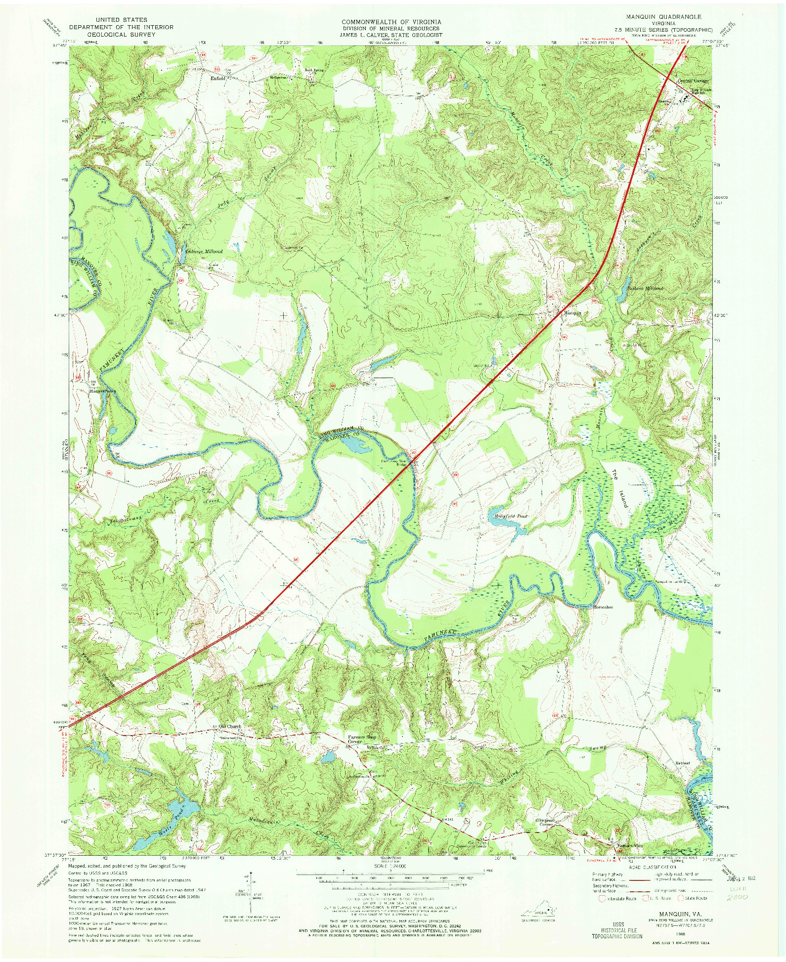 USGS 1:24000-SCALE QUADRANGLE FOR MANQUIN, VA 1968