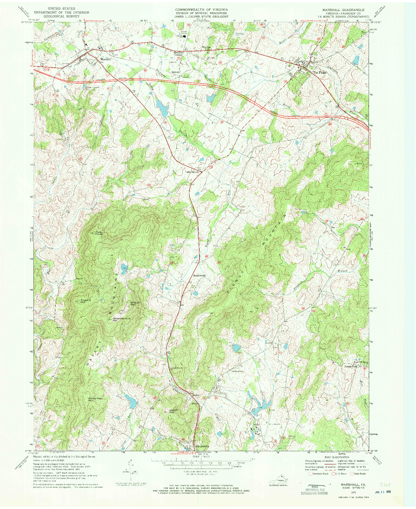 USGS 1:24000-SCALE QUADRANGLE FOR MARSHALL, VA 1970