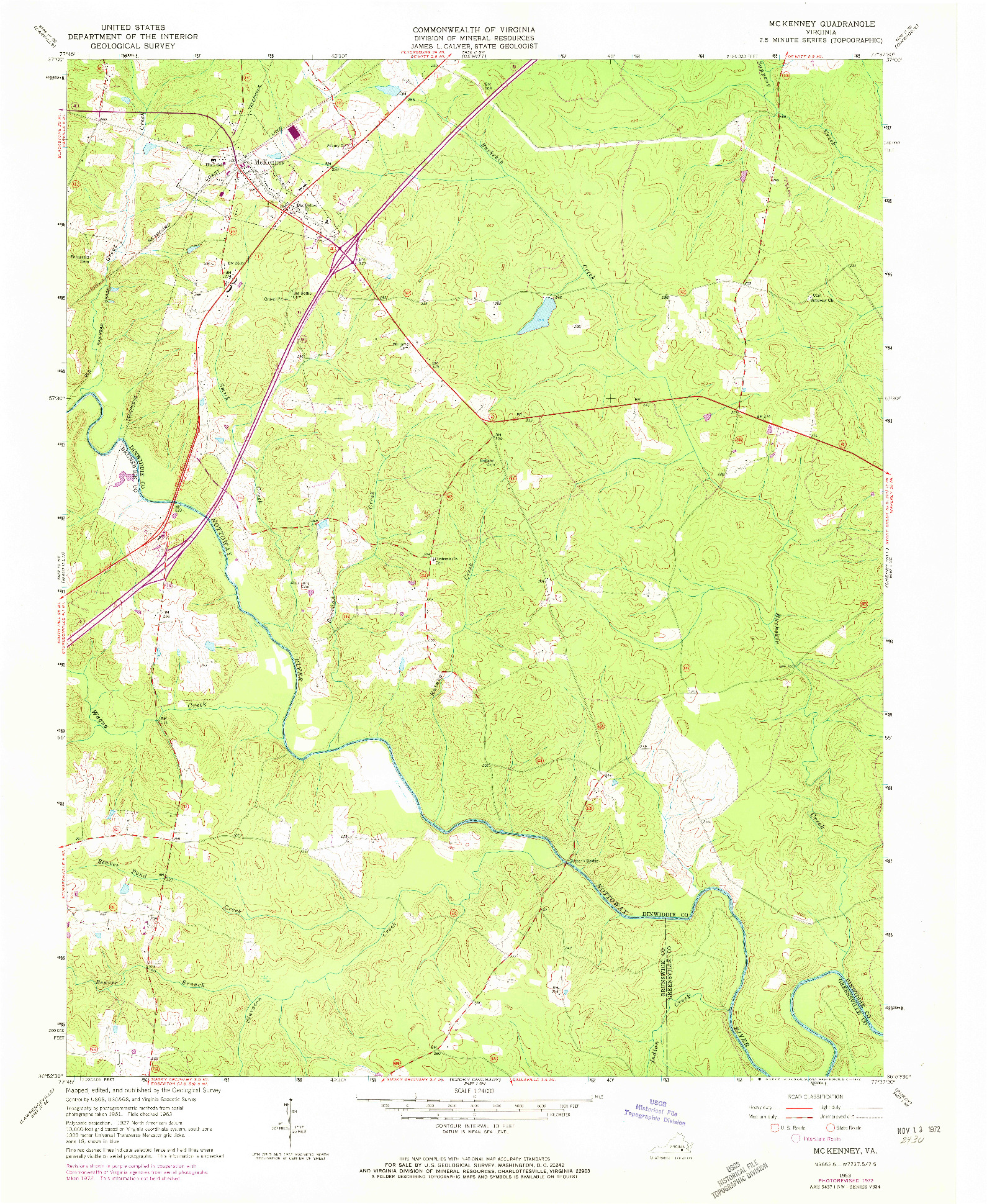 USGS 1:24000-SCALE QUADRANGLE FOR MC KENNEY, VA 1963