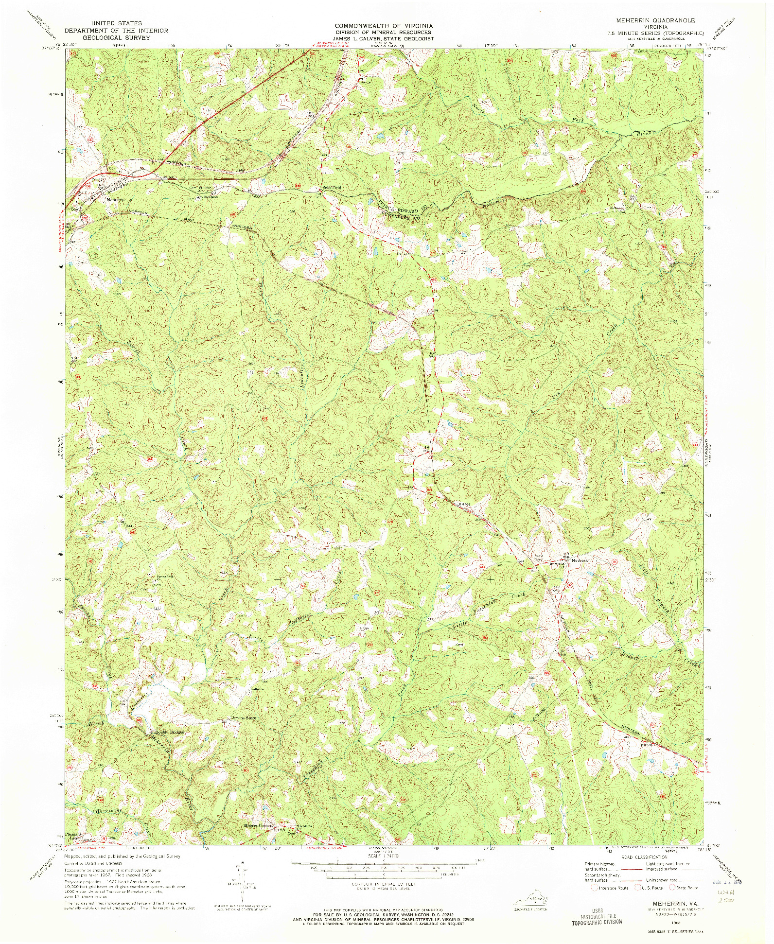 USGS 1:24000-SCALE QUADRANGLE FOR MEHERRIN, VA 1968