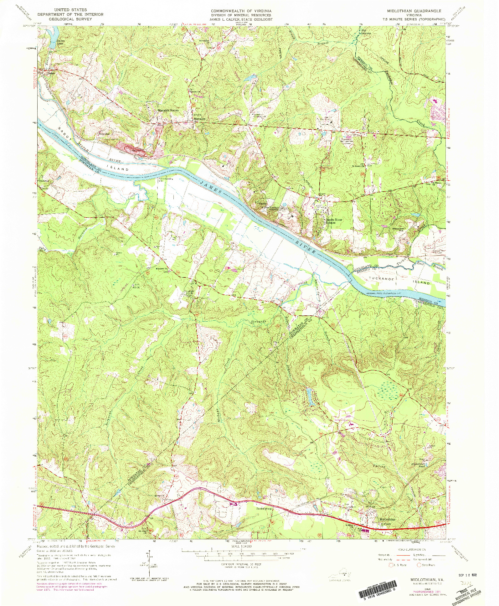 USGS 1:24000-SCALE QUADRANGLE FOR MIDLOTHIAN, VA 1964