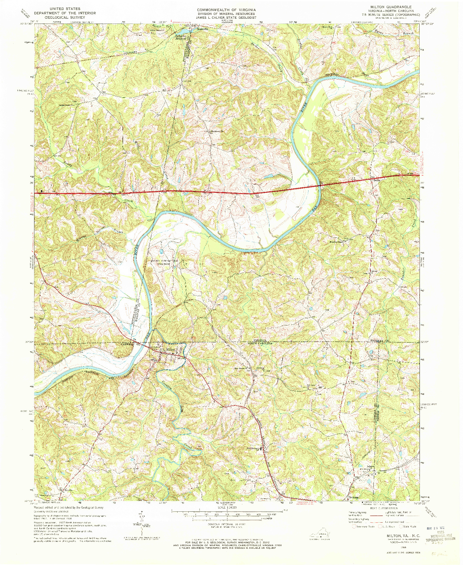 USGS 1:24000-SCALE QUADRANGLE FOR MILTON, VA 1968
