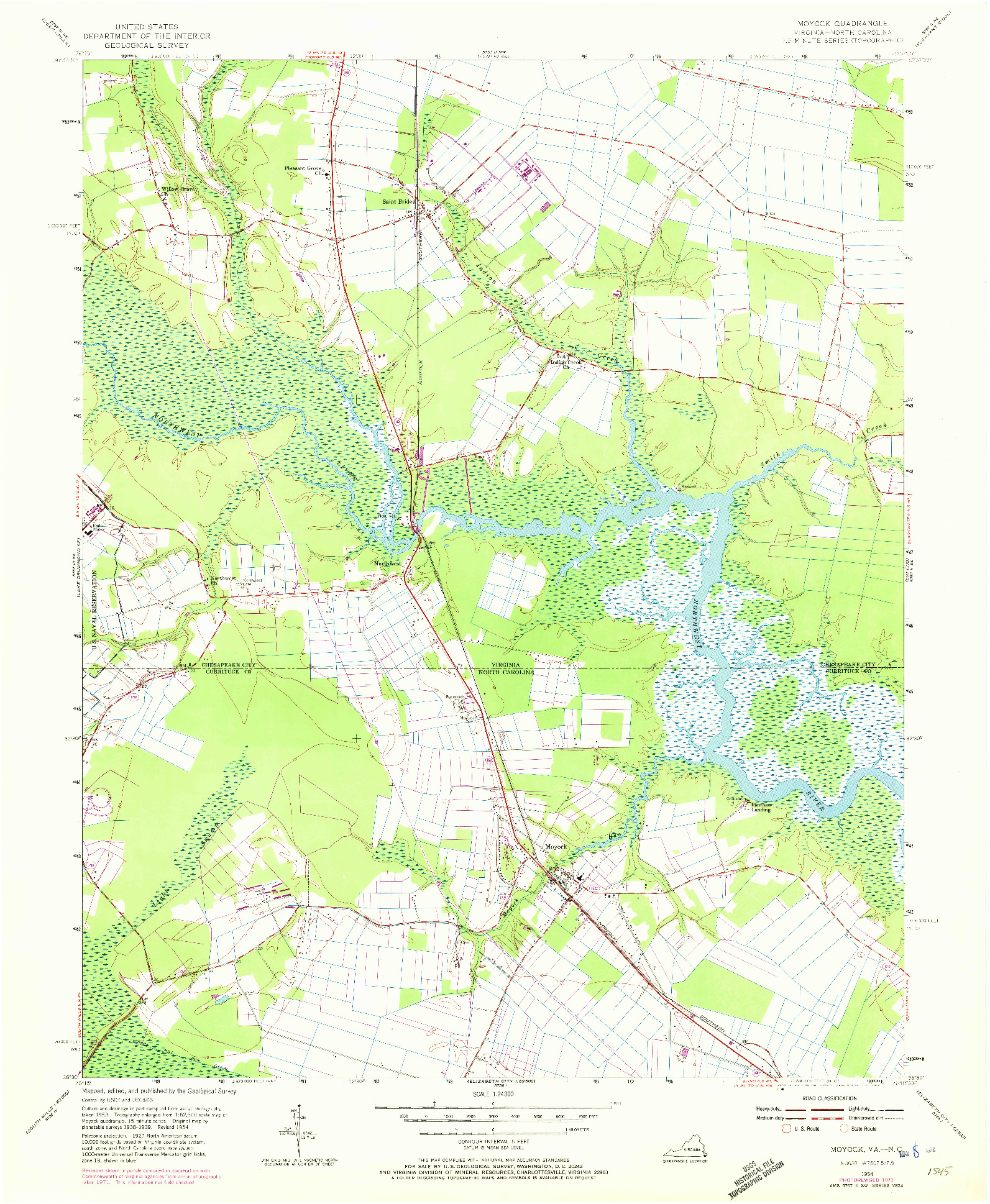 USGS 1:24000-SCALE QUADRANGLE FOR MOYOCK, VA 1954