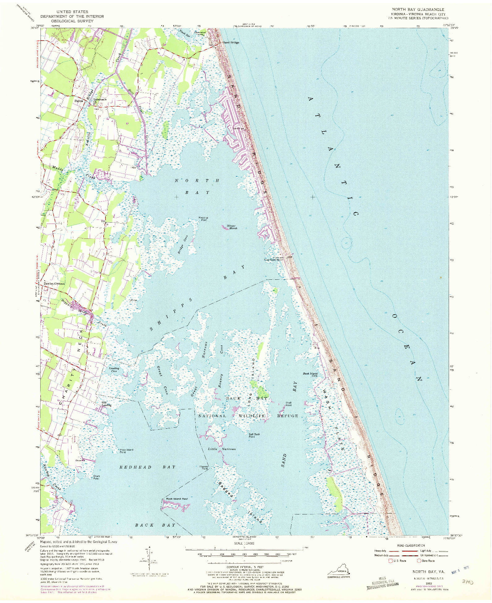 USGS 1:24000-SCALE QUADRANGLE FOR NORTH BAY, VA 1953