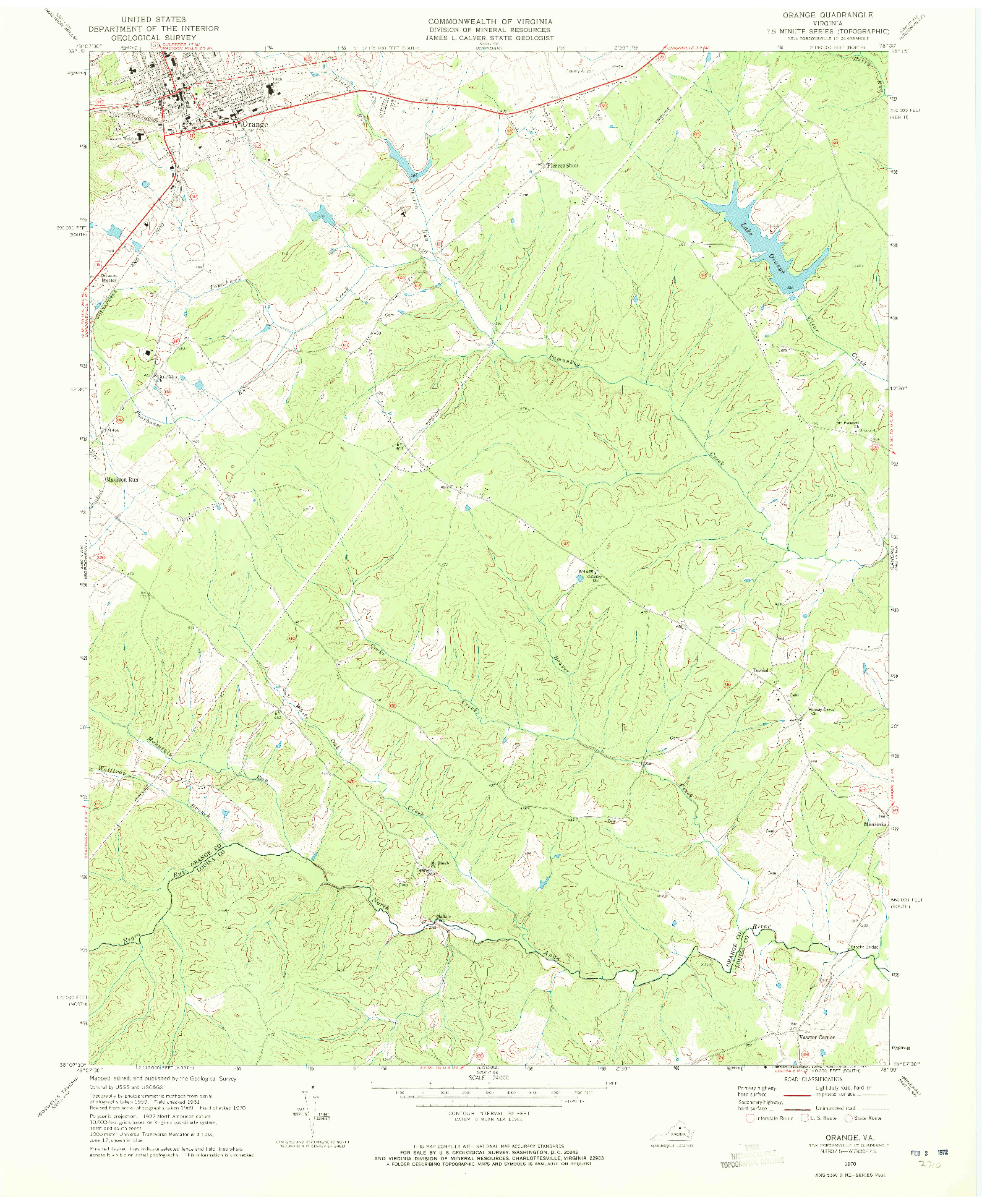 USGS 1:24000-SCALE QUADRANGLE FOR ORANGE, VA 1970