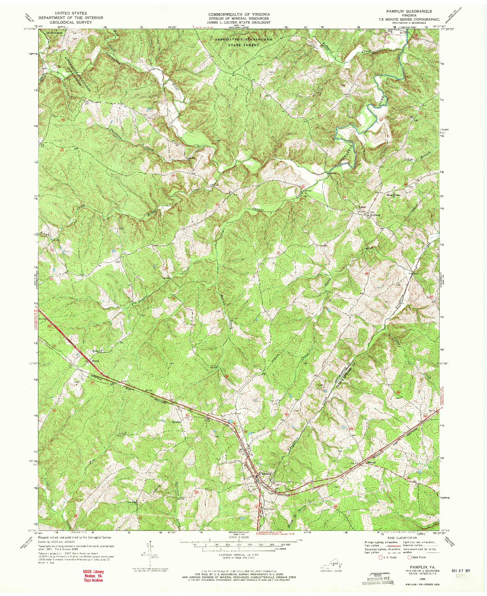 USGS 1:24000-SCALE QUADRANGLE FOR PAMPLIN, VA 1968