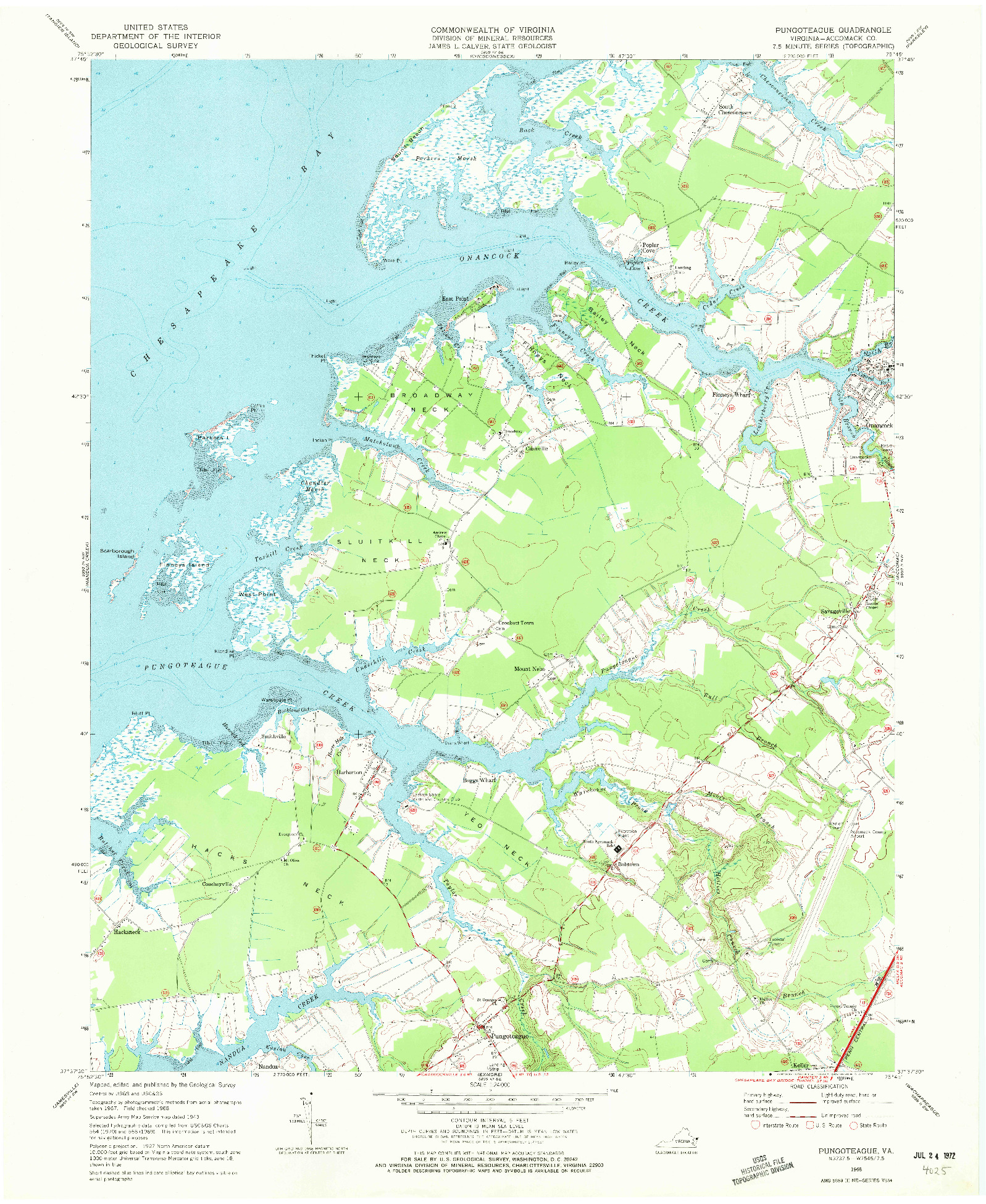 USGS 1:24000-SCALE QUADRANGLE FOR PUNGOTEAGUE, VA 1968