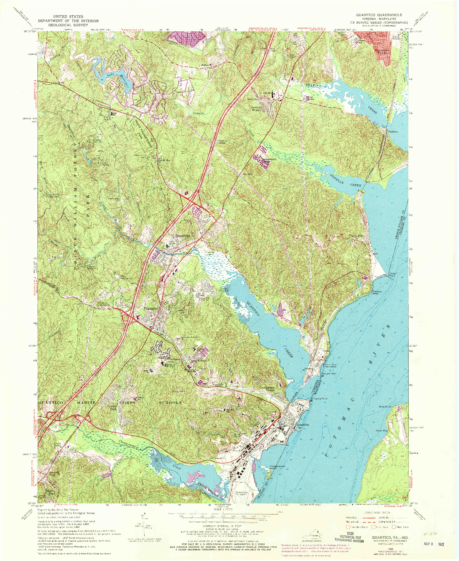 USGS 1:24000-SCALE QUADRANGLE FOR QUANTICO, VA 1966