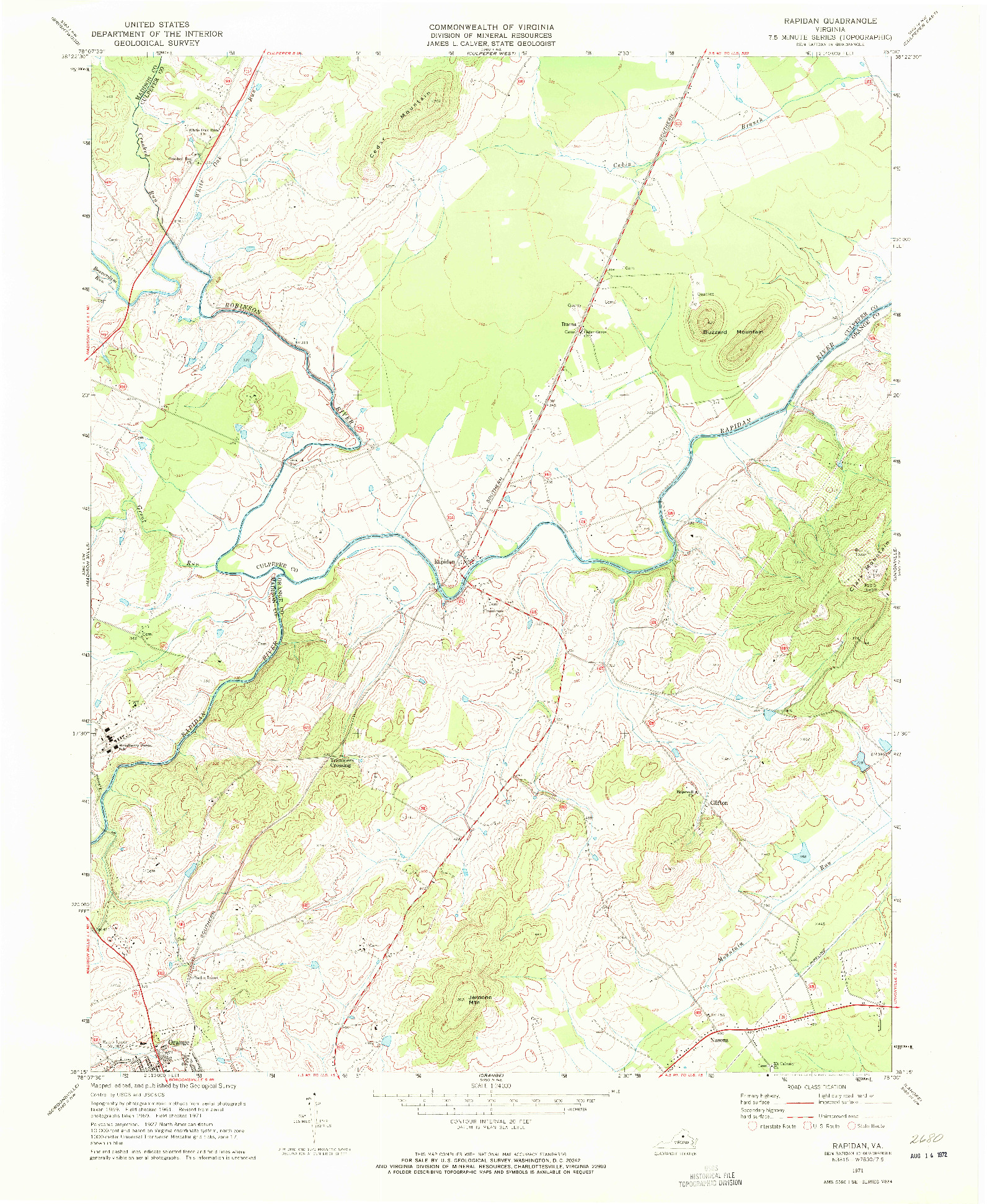 USGS 1:24000-SCALE QUADRANGLE FOR RAPIDAN, VA 1971