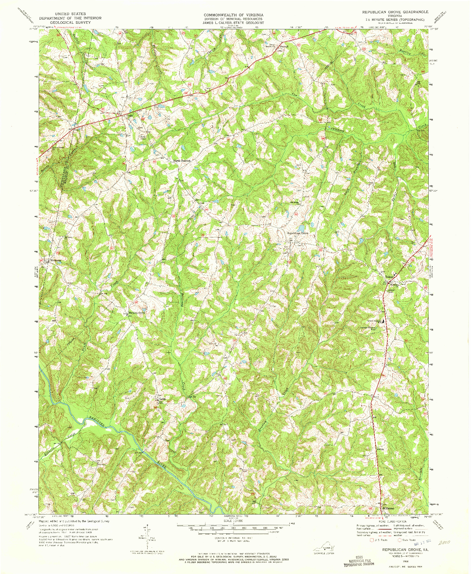 USGS 1:24000-SCALE QUADRANGLE FOR REPUBLICAN GROVE, VA 1968