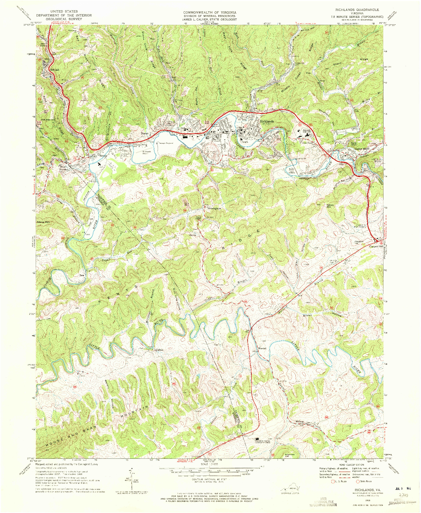 USGS 1:24000-SCALE QUADRANGLE FOR RICHLANDS, VA 1968