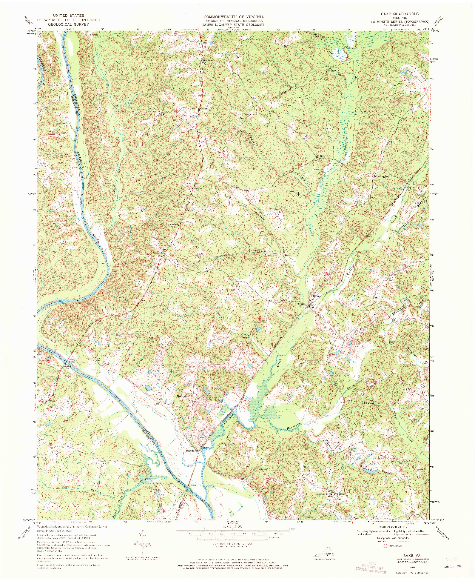 USGS 1:24000-SCALE QUADRANGLE FOR SAXE, VA 1968