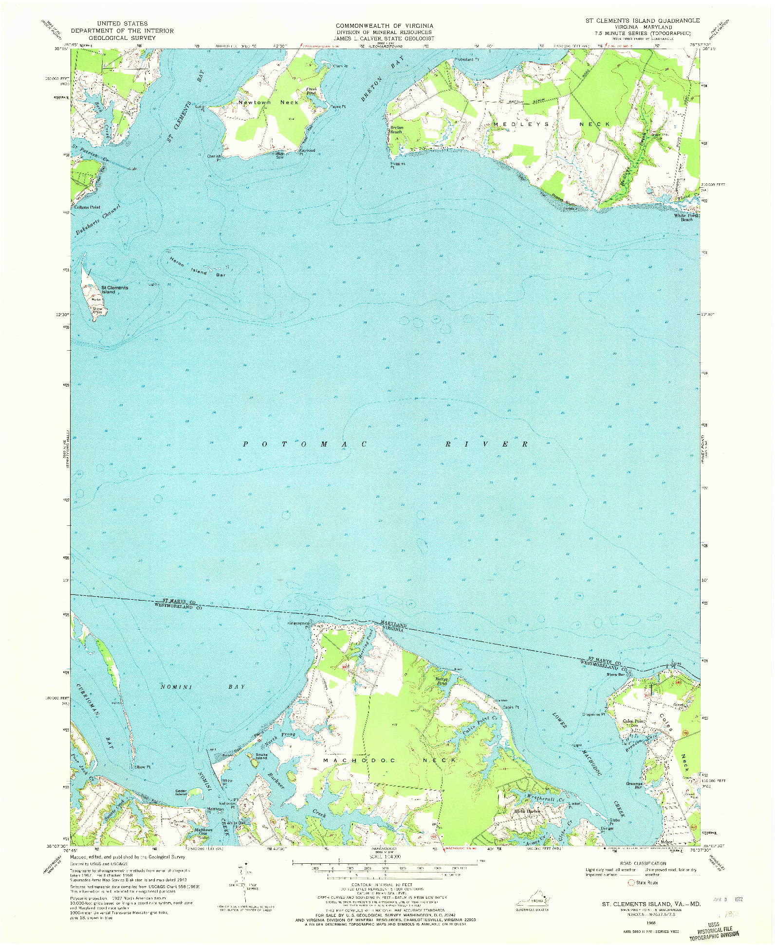 USGS 1:24000-SCALE QUADRANGLE FOR ST CLEMENTS ISLAND, VA 1968
