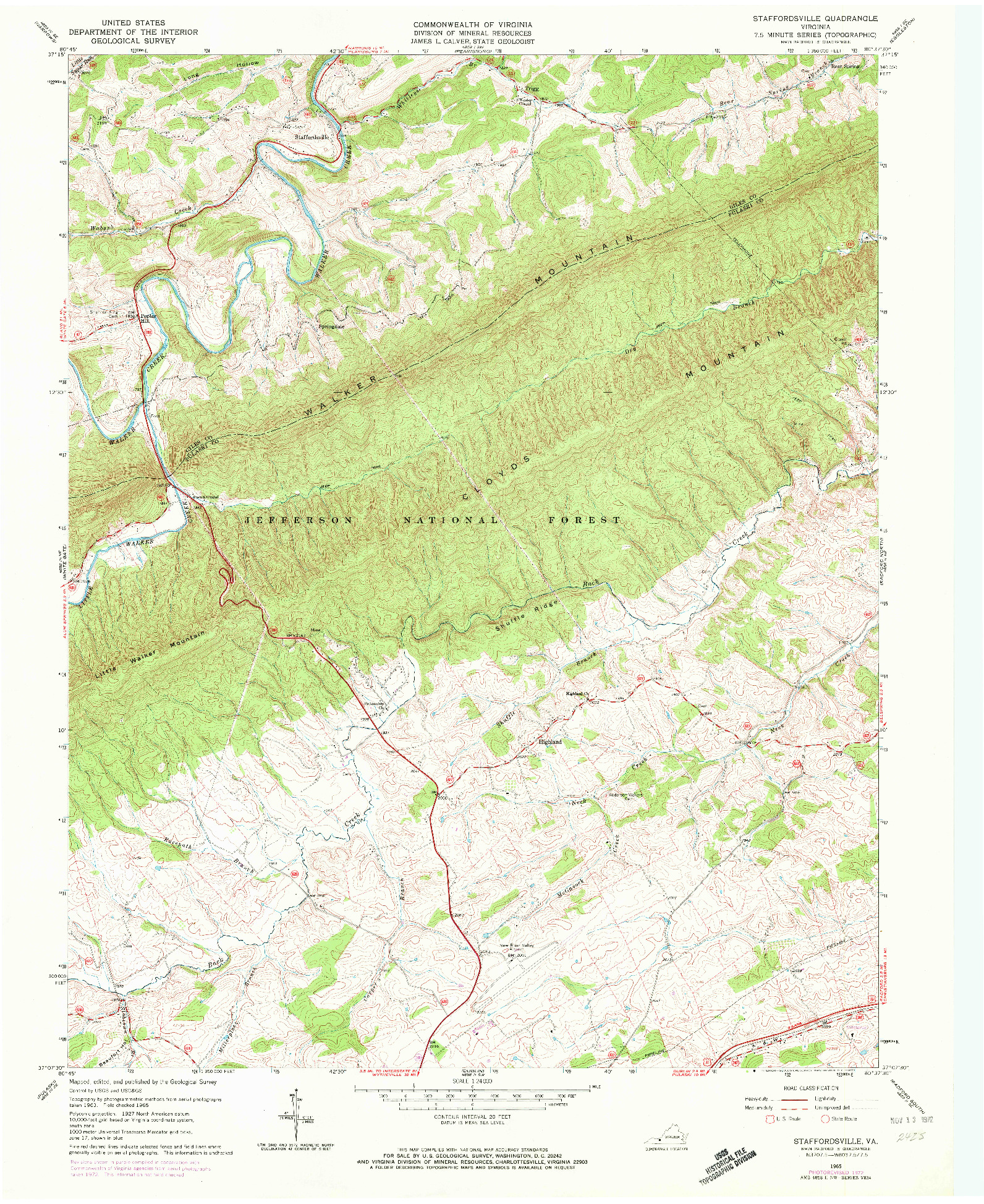 USGS 1:24000-SCALE QUADRANGLE FOR STAFFORDSVILLE, VA 1965