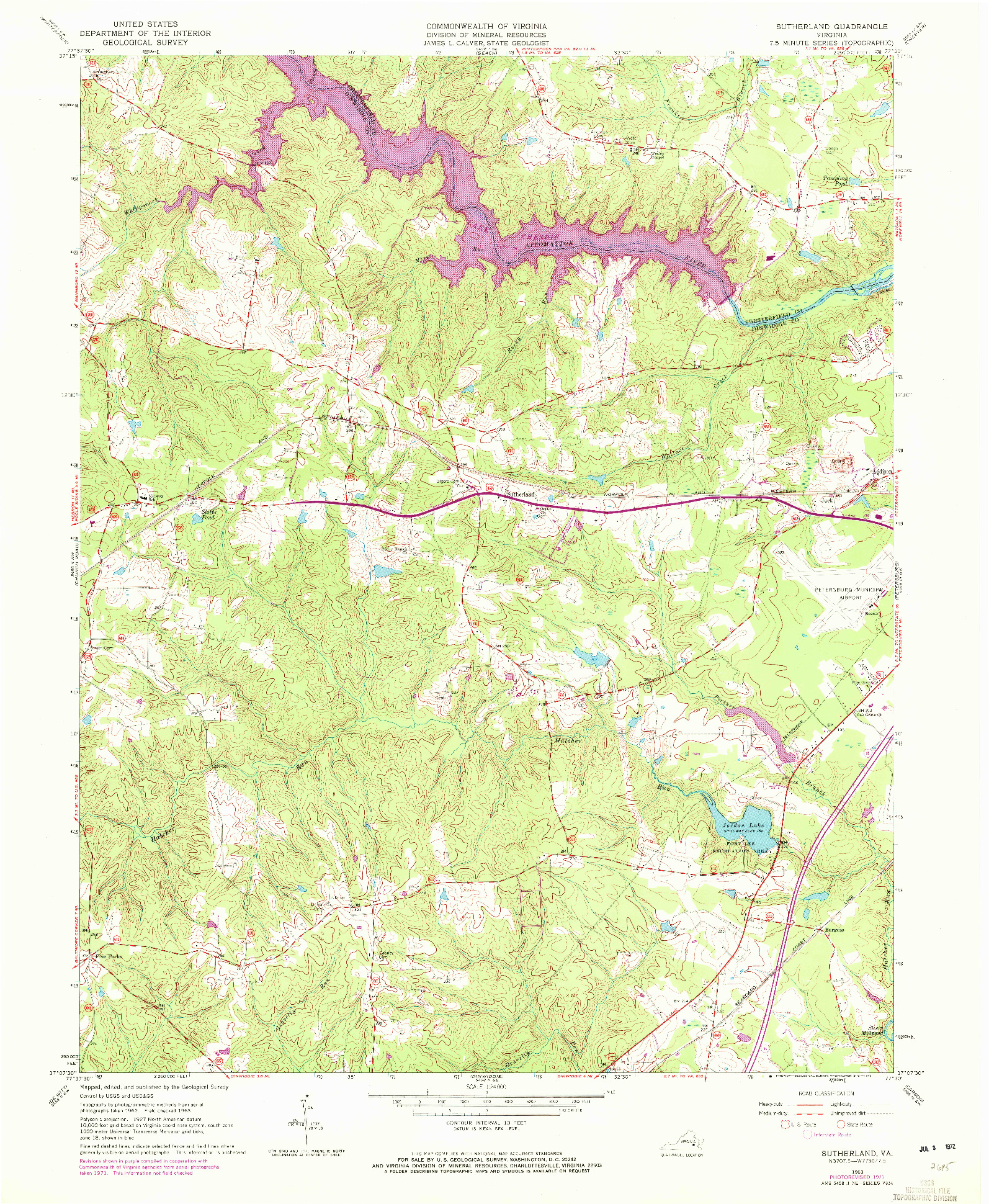 USGS 1:24000-SCALE QUADRANGLE FOR SUTHERLAND, VA 1963