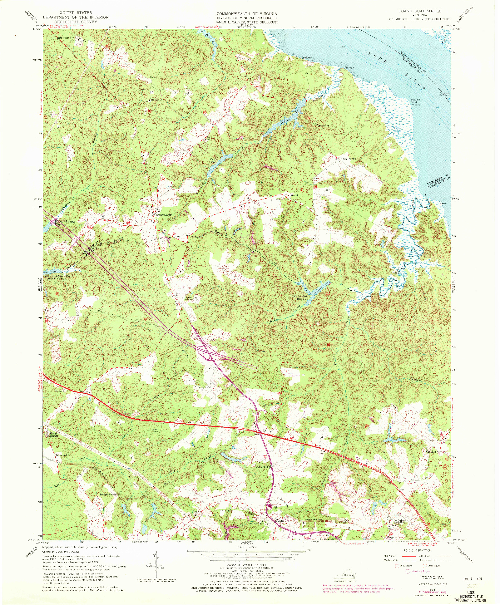 USGS 1:24000-SCALE QUADRANGLE FOR TOANO, VA 1965