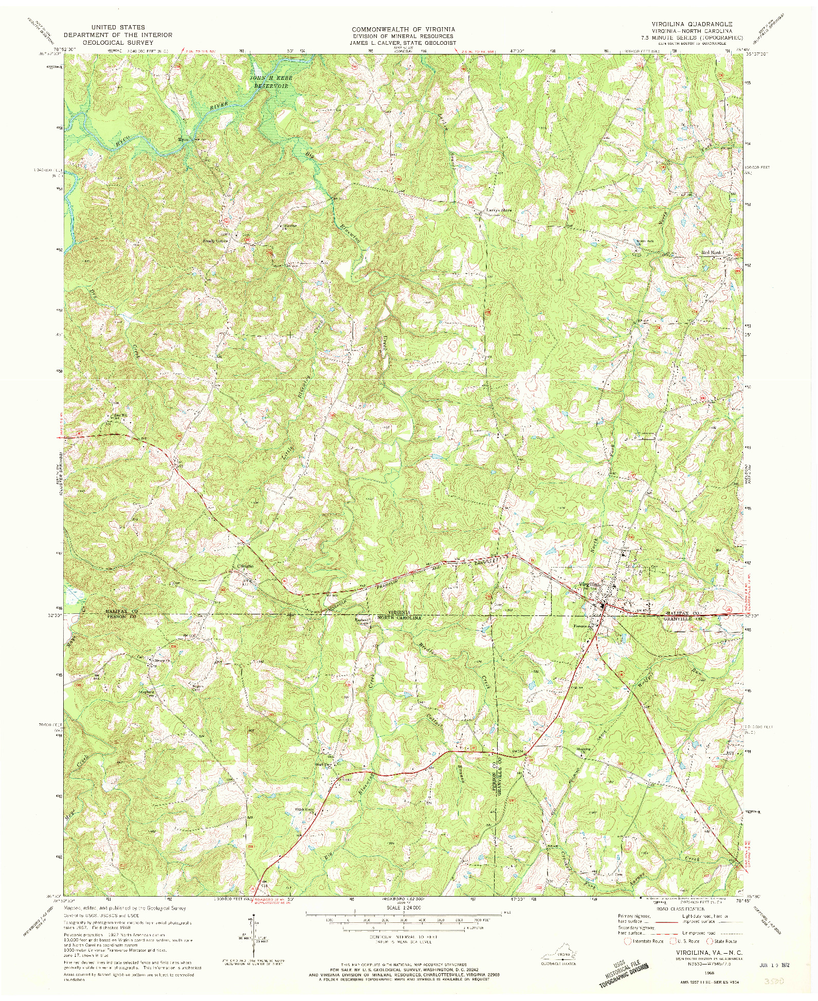 USGS 1:24000-SCALE QUADRANGLE FOR VIRGILINA, VA 1968