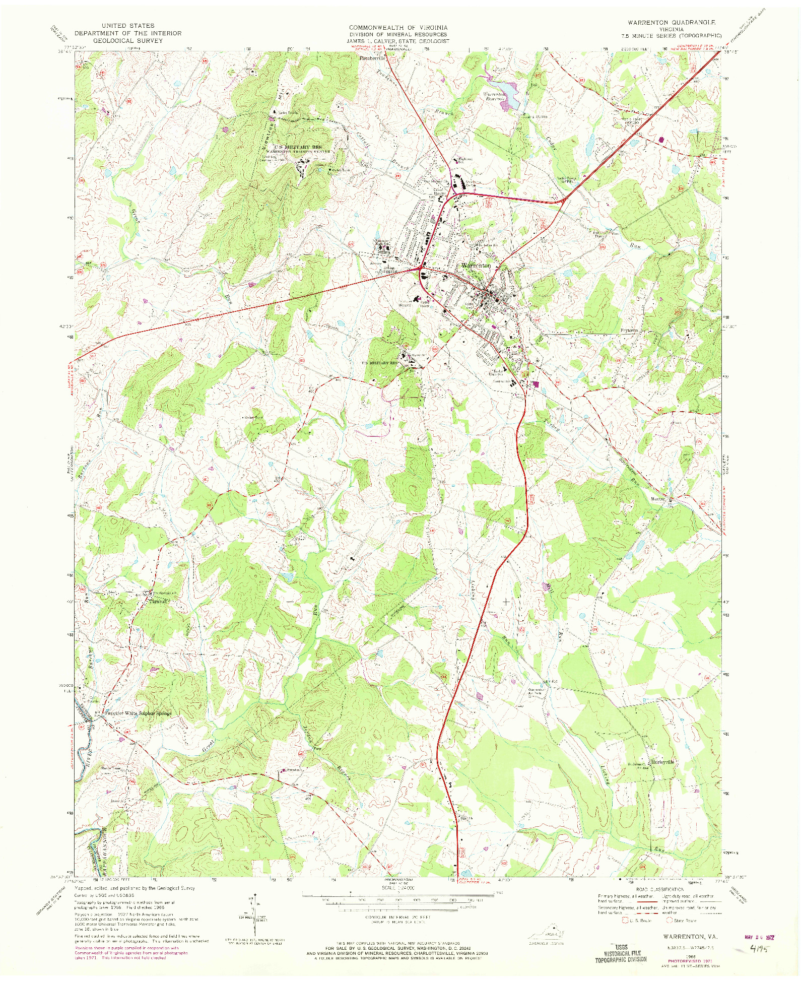 USGS 1:24000-SCALE QUADRANGLE FOR WARRENTON, VA 1966