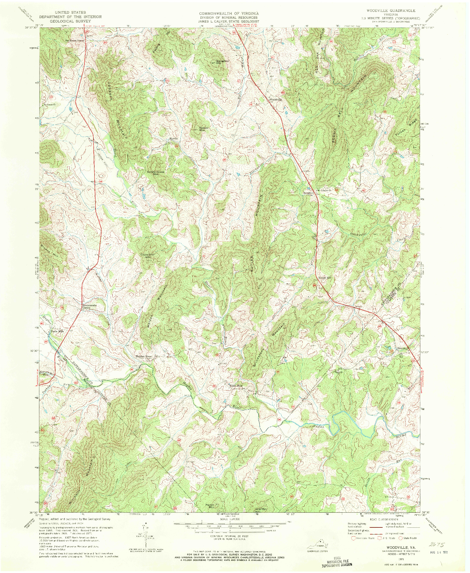 USGS 1:24000-SCALE QUADRANGLE FOR WOODVILLE, VA 1971