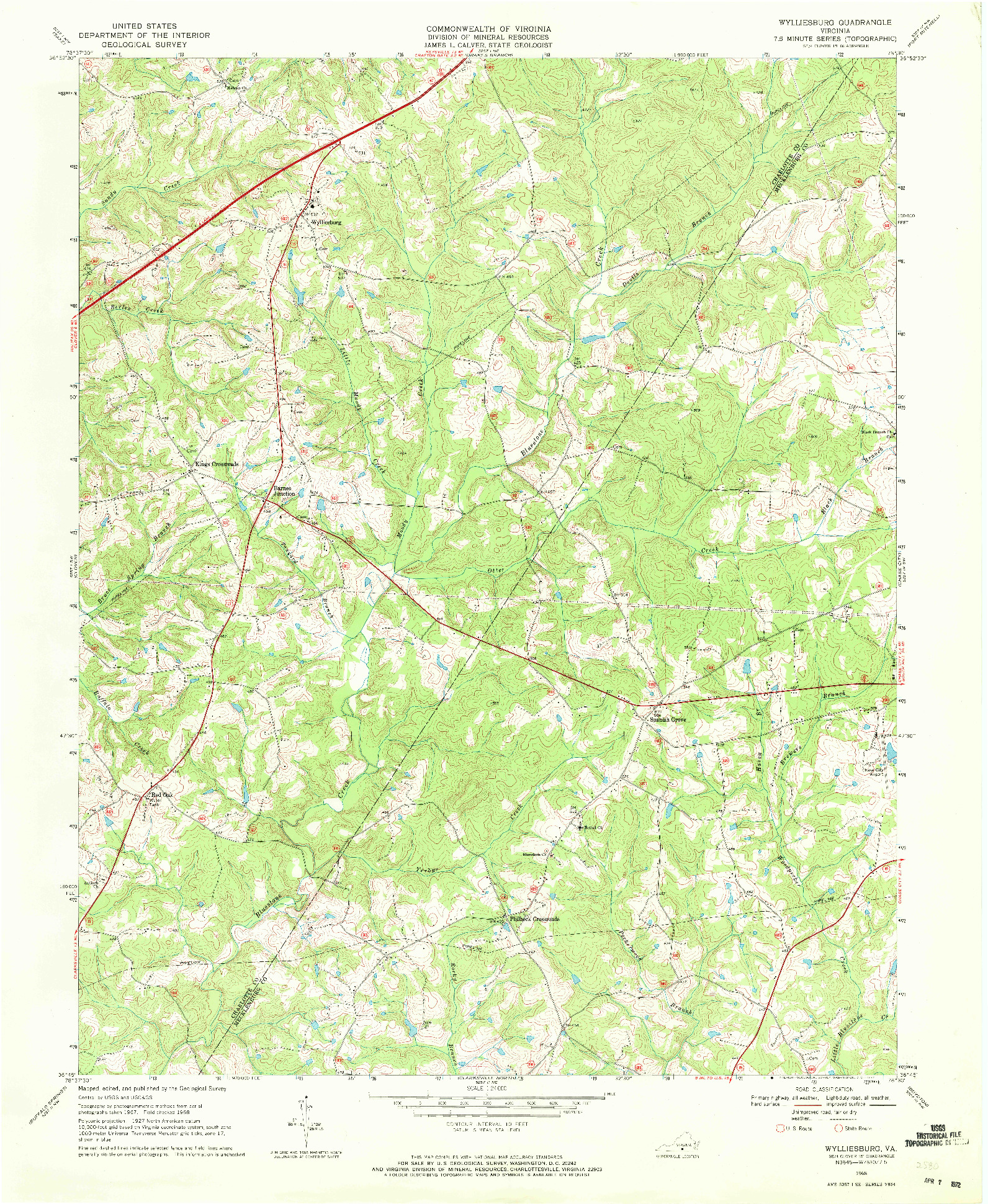 USGS 1:24000-SCALE QUADRANGLE FOR WYLLIESBURG, VA 1968