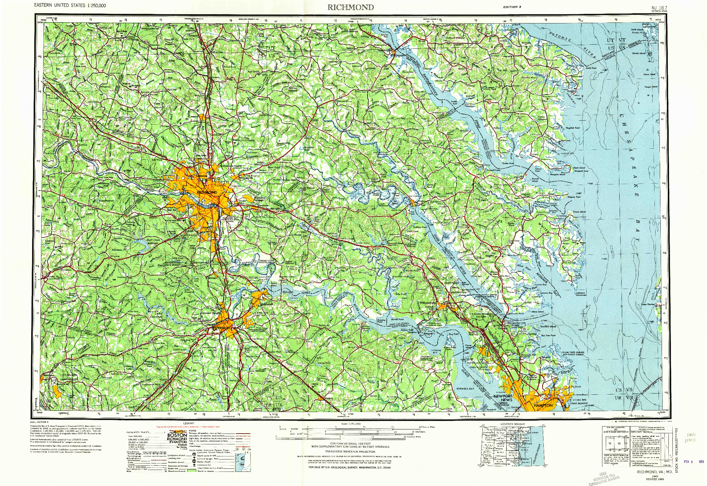 USGS 1:250000-SCALE QUADRANGLE FOR RICHMOND, VA 1943