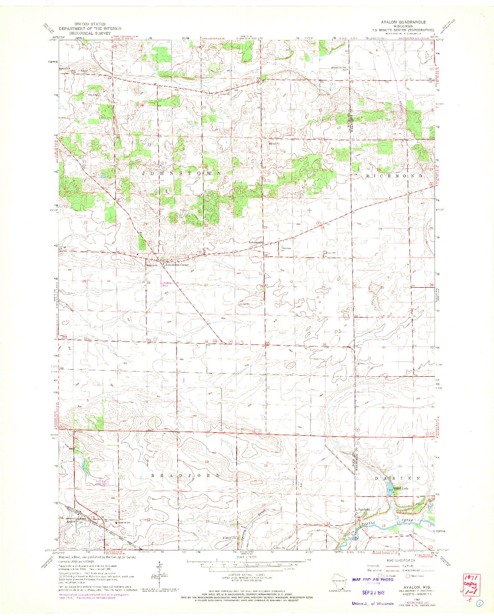 USGS 1:24000-SCALE QUADRANGLE FOR AVALON, WI 1961