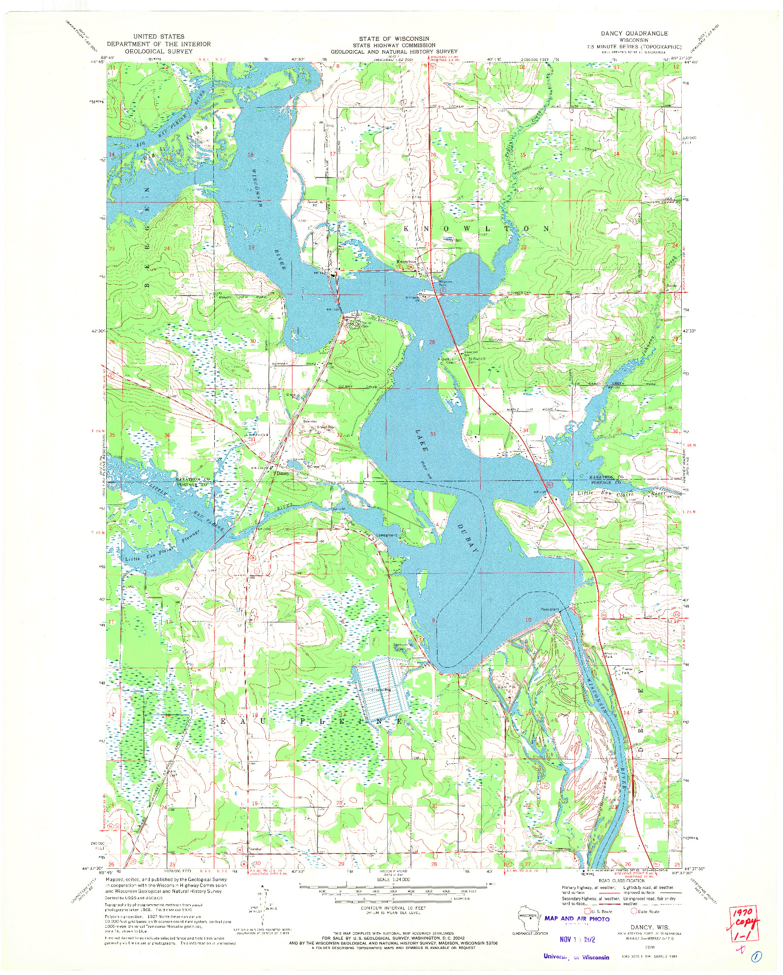 USGS 1:24000-SCALE QUADRANGLE FOR DANCY, WI 1970