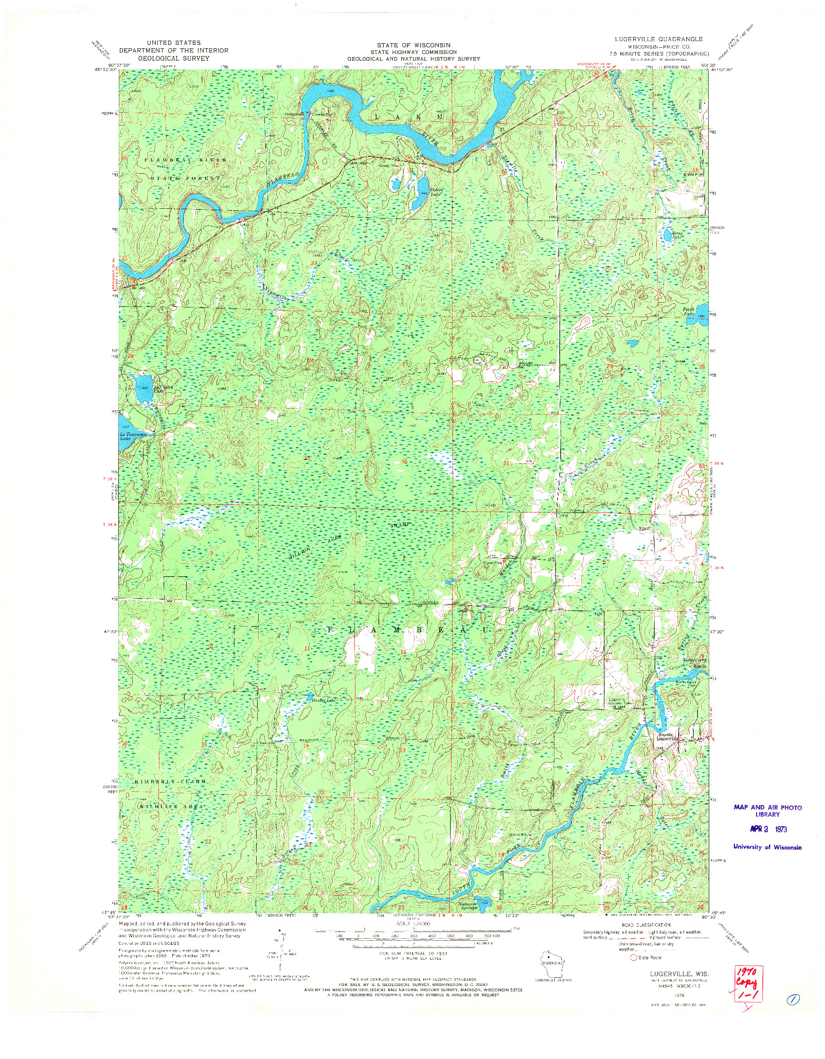 USGS 1:24000-SCALE QUADRANGLE FOR LUGERVILLE, WI 1970