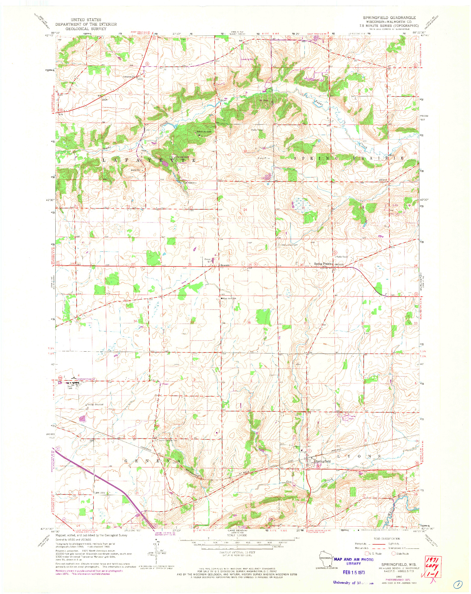 USGS 1:24000-SCALE QUADRANGLE FOR SPRINGFIELD, WI 1960