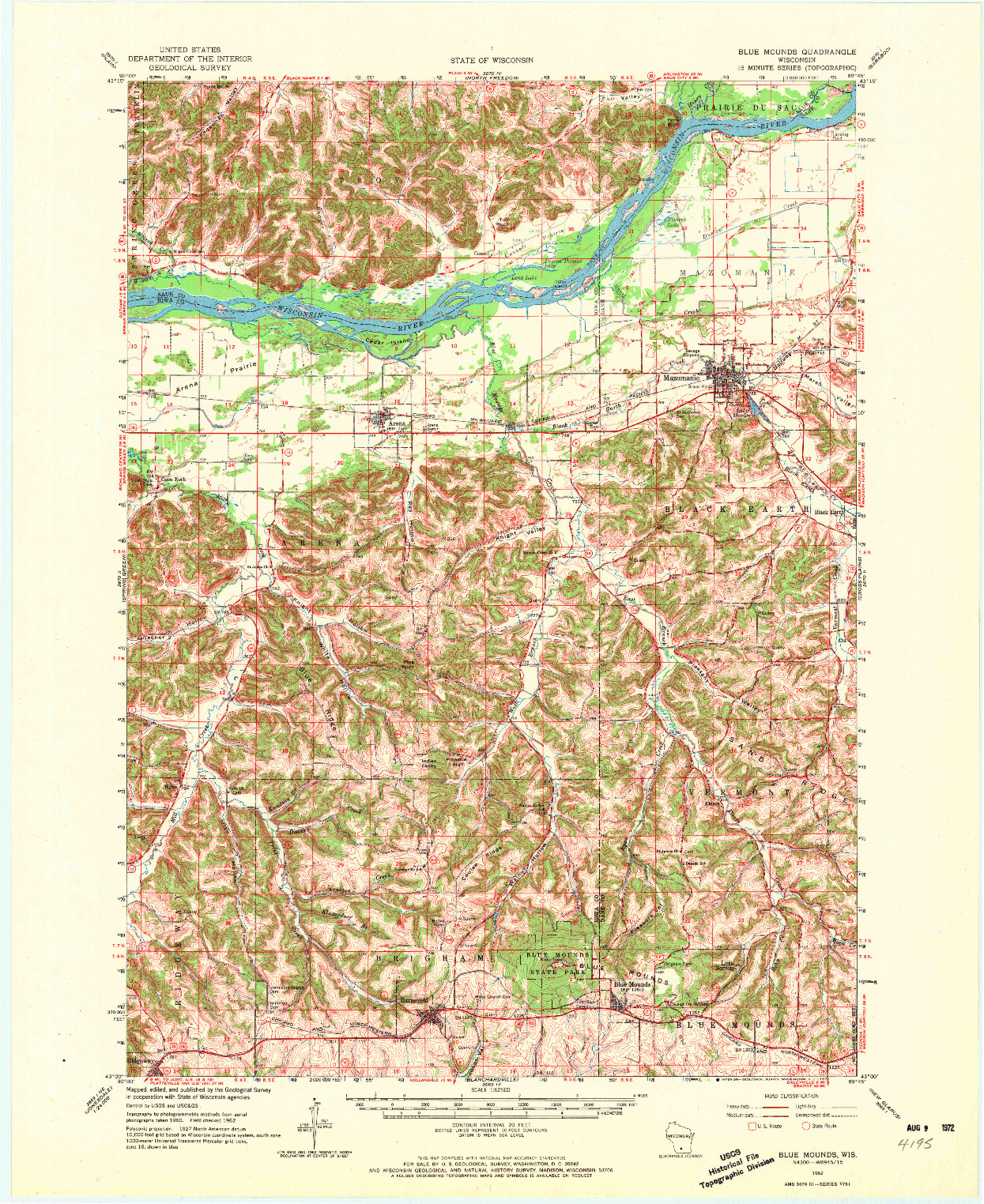 USGS 1:62500-SCALE QUADRANGLE FOR BLUE MOUNDS, WI 1962