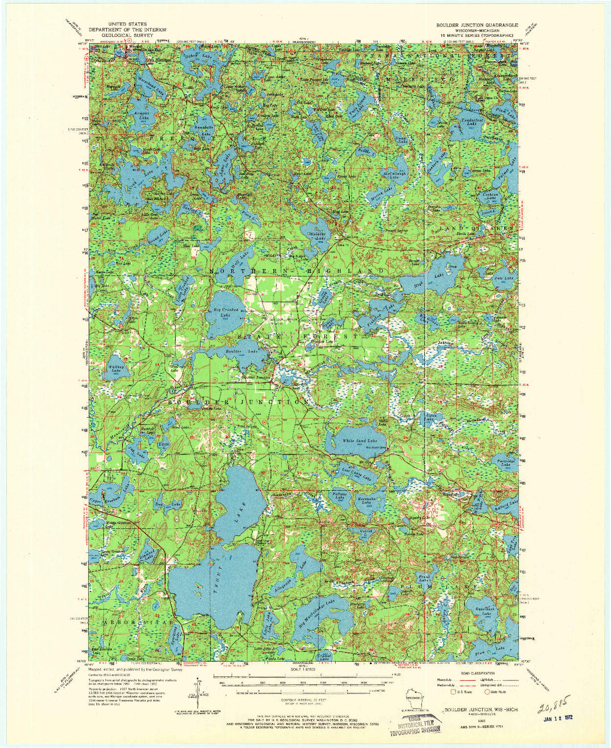 USGS 1:62500-SCALE QUADRANGLE FOR BOULDER JUNCTION, WI 1955