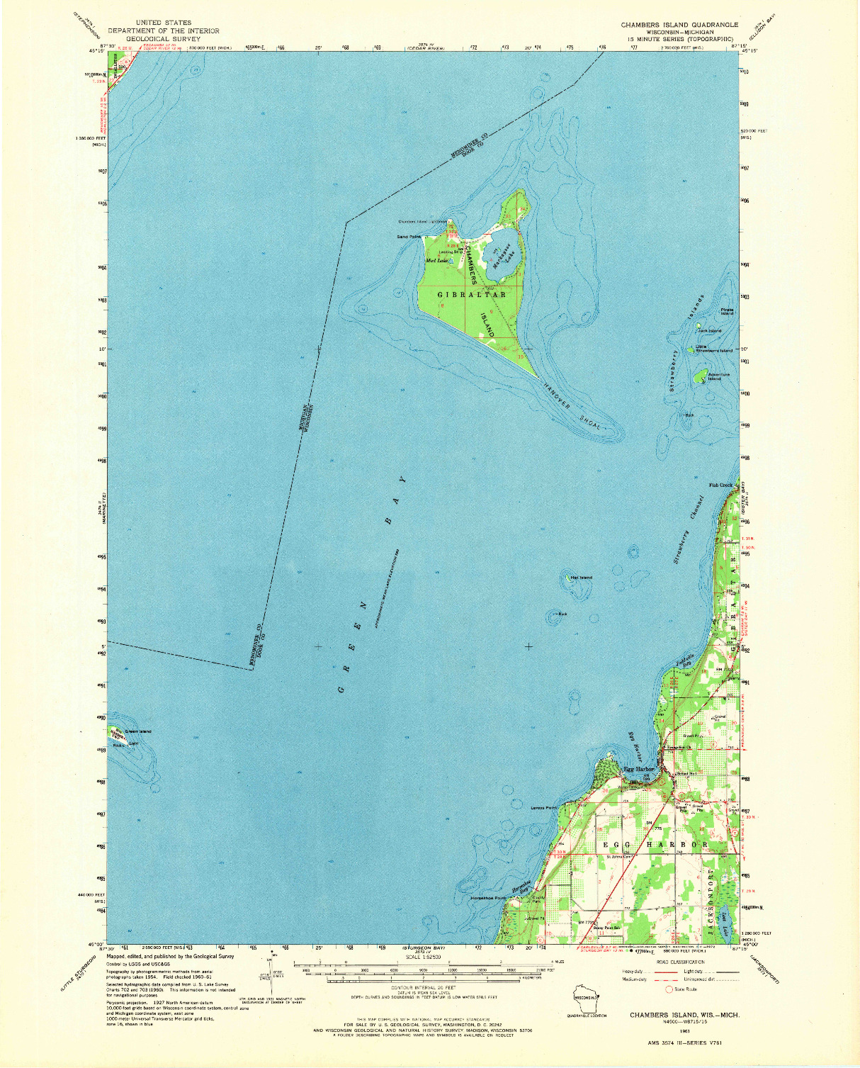 USGS 1:62500-SCALE QUADRANGLE FOR CHAMBERS ISLAND, WI 1961