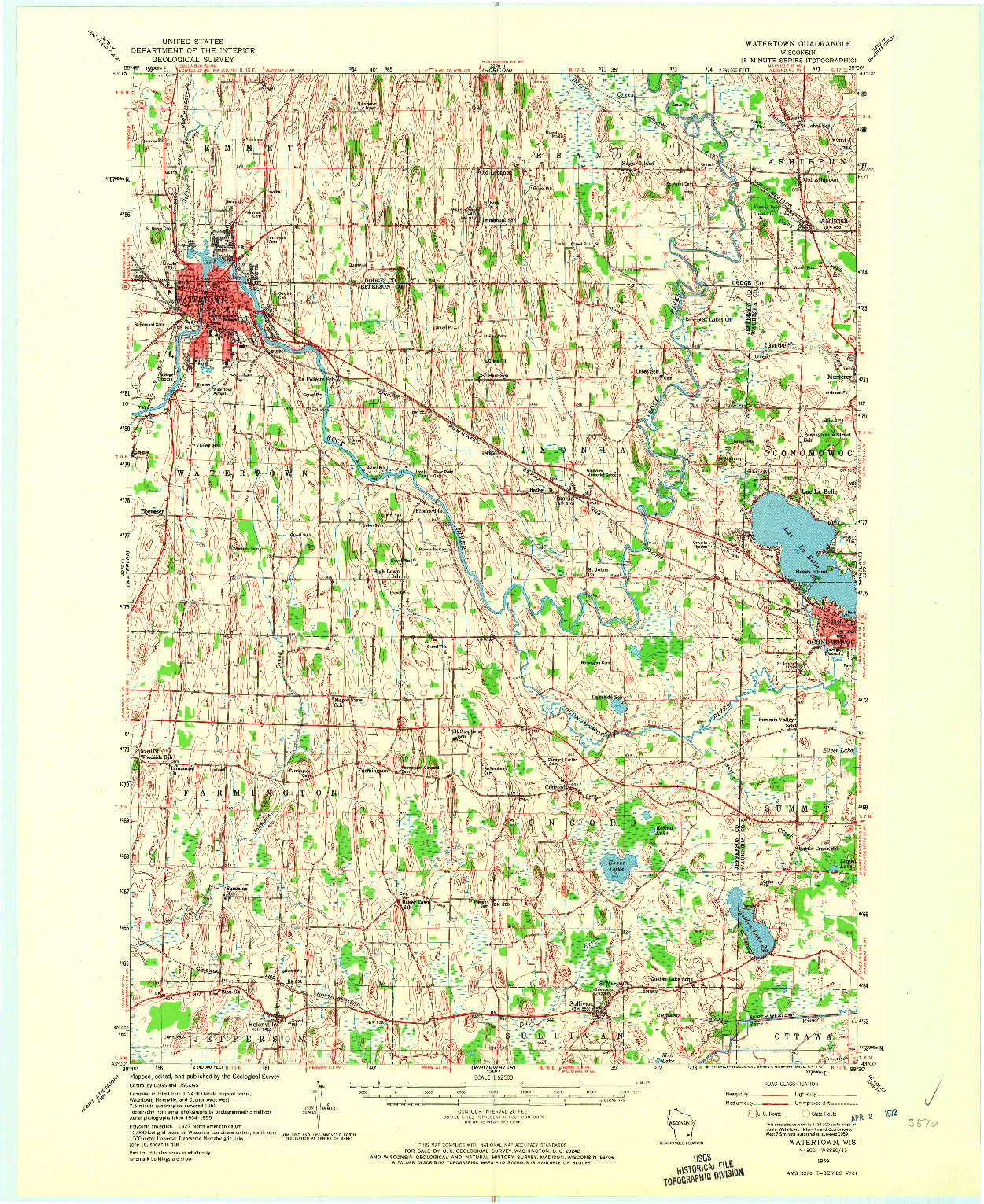 USGS 1:62500-SCALE QUADRANGLE FOR WATERTOWN, WI 1959