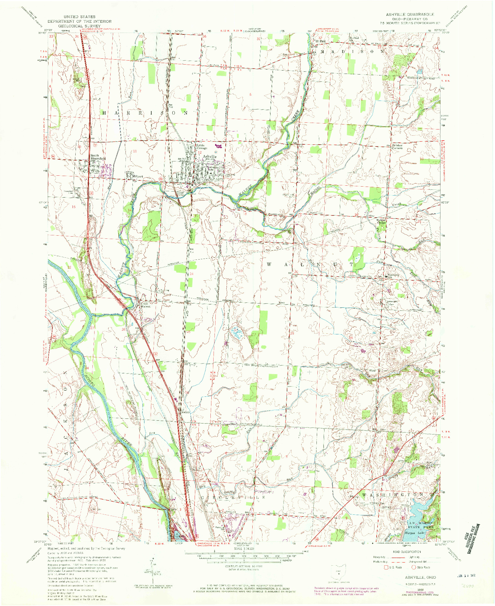 USGS 1:24000-SCALE QUADRANGLE FOR ASHVILLE, OH 1958
