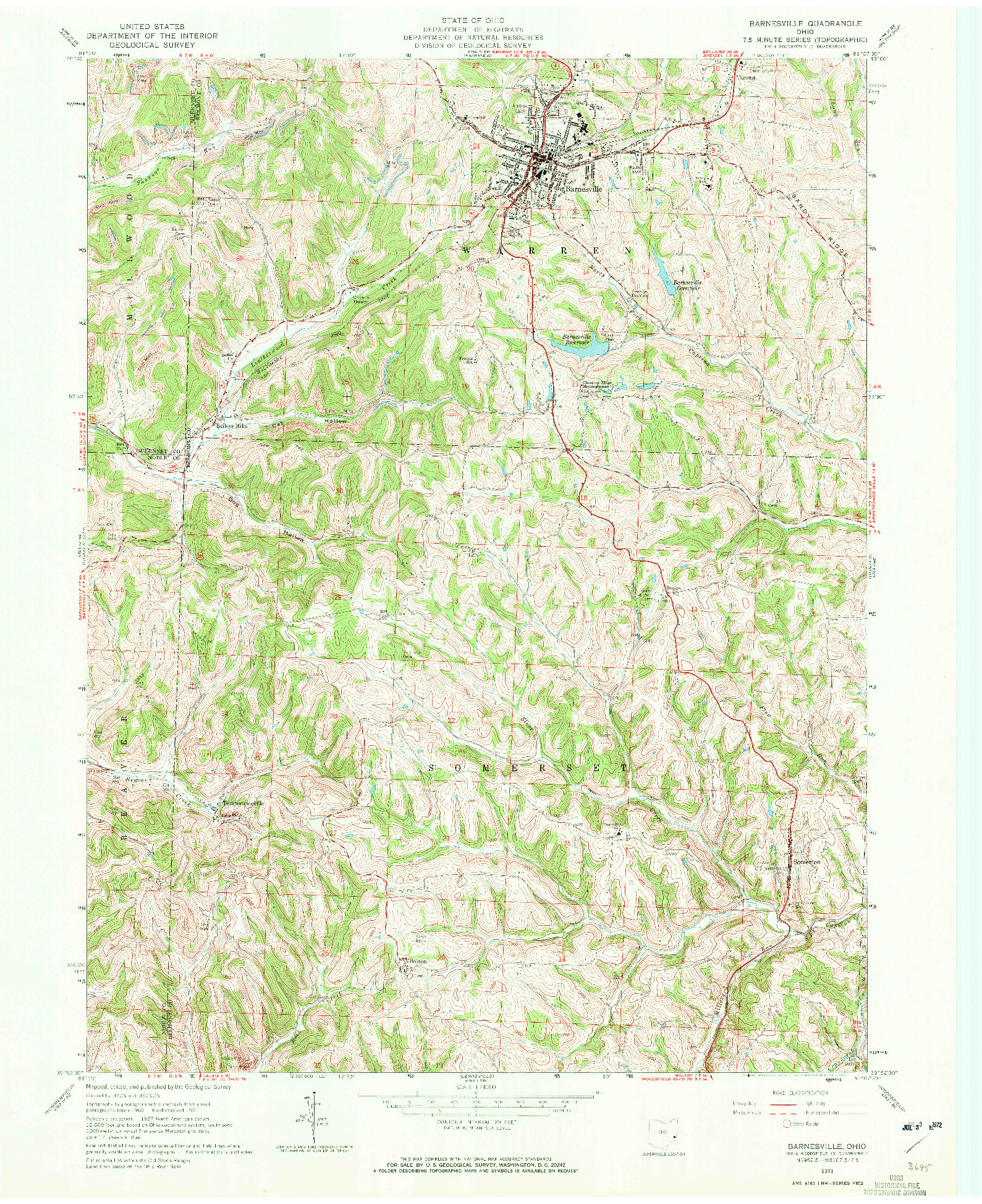 USGS 1:24000-SCALE QUADRANGLE FOR BARNESVILLE, OH 1961