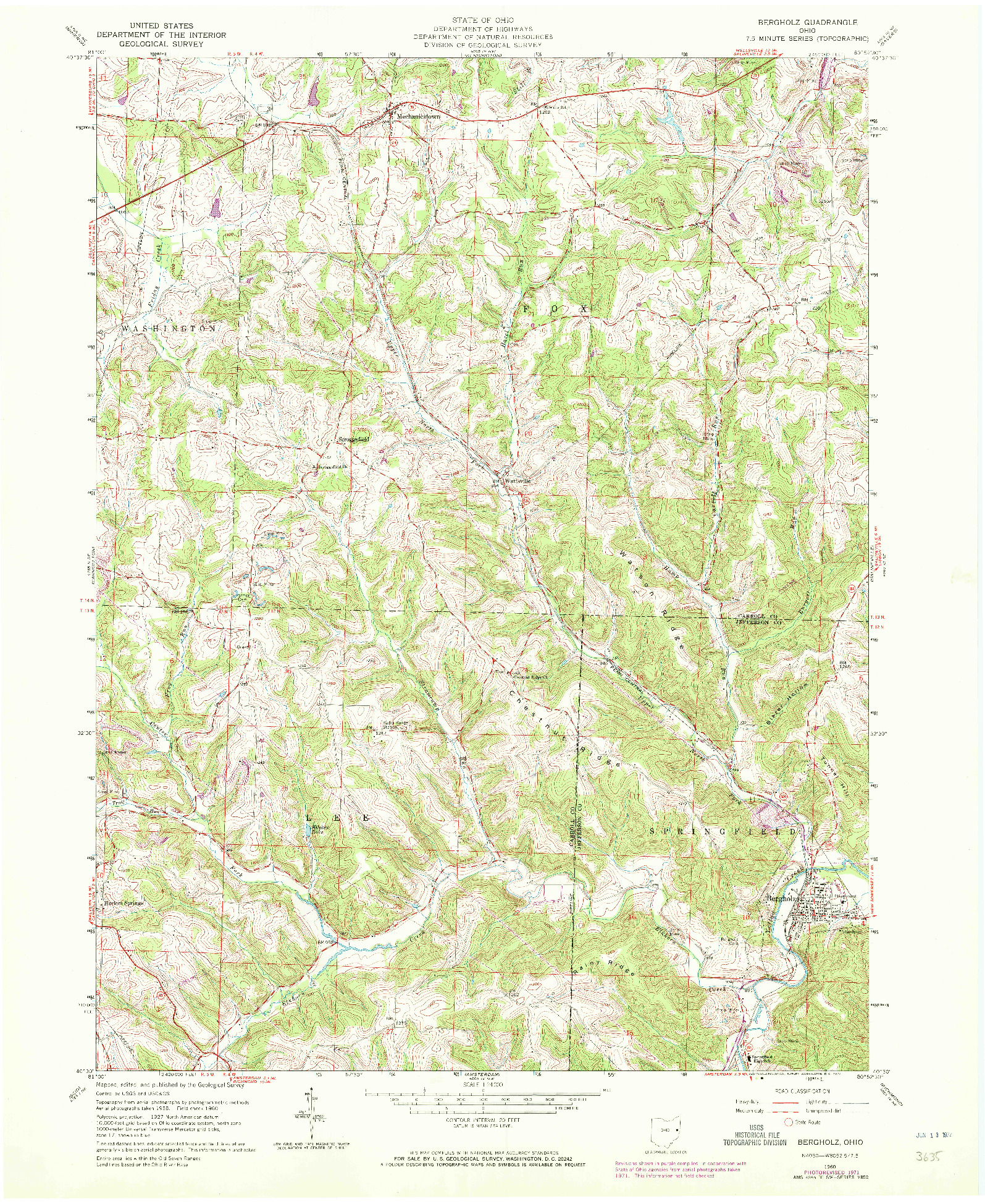 USGS 1:24000-SCALE QUADRANGLE FOR BERGHOLZ, OH 1960